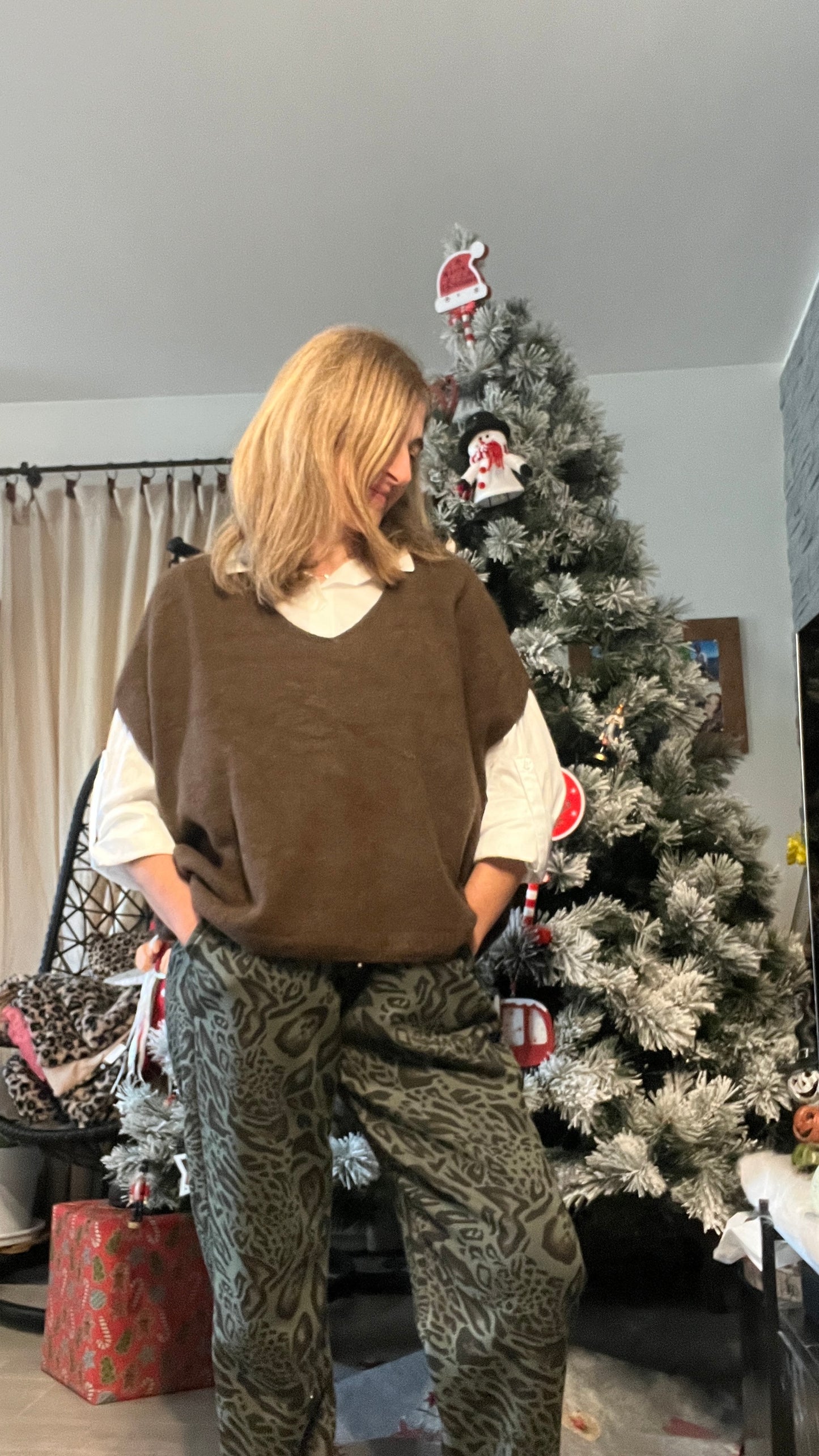 PANTALON KAKI/NOIR LEOPARD