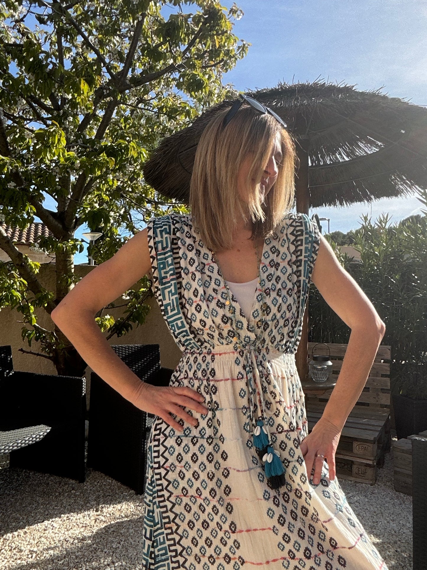 ROBE LONGUE BLEU/BLANC BOHEME