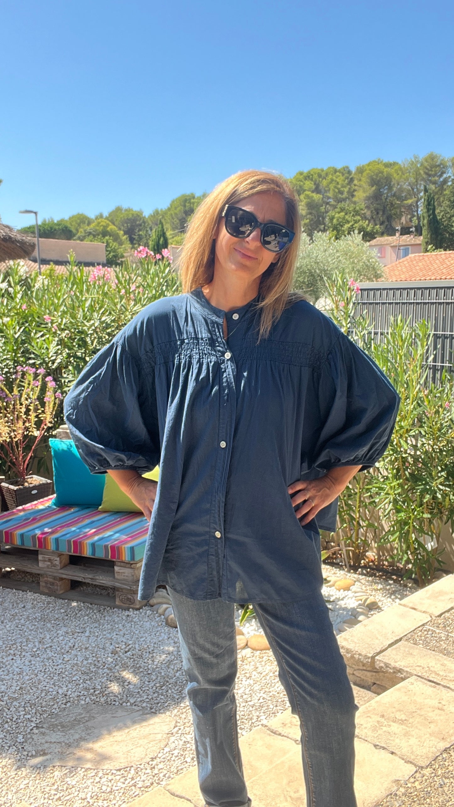CHEMISIER BLEU MARINE "SOLEIL"