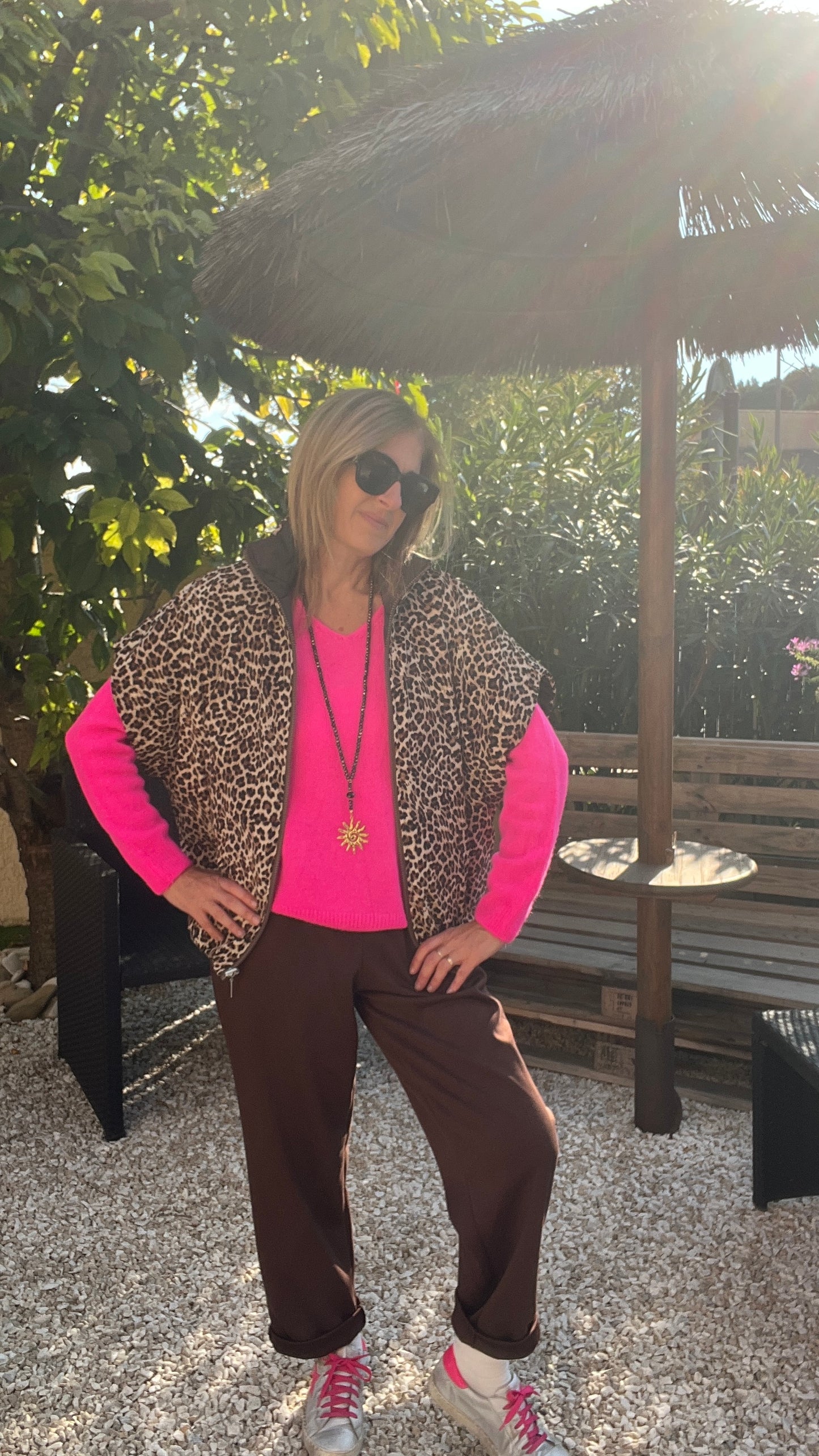 VESTE MATELASSEE CHOCOLAT/LEOPARD REVERSIBLE