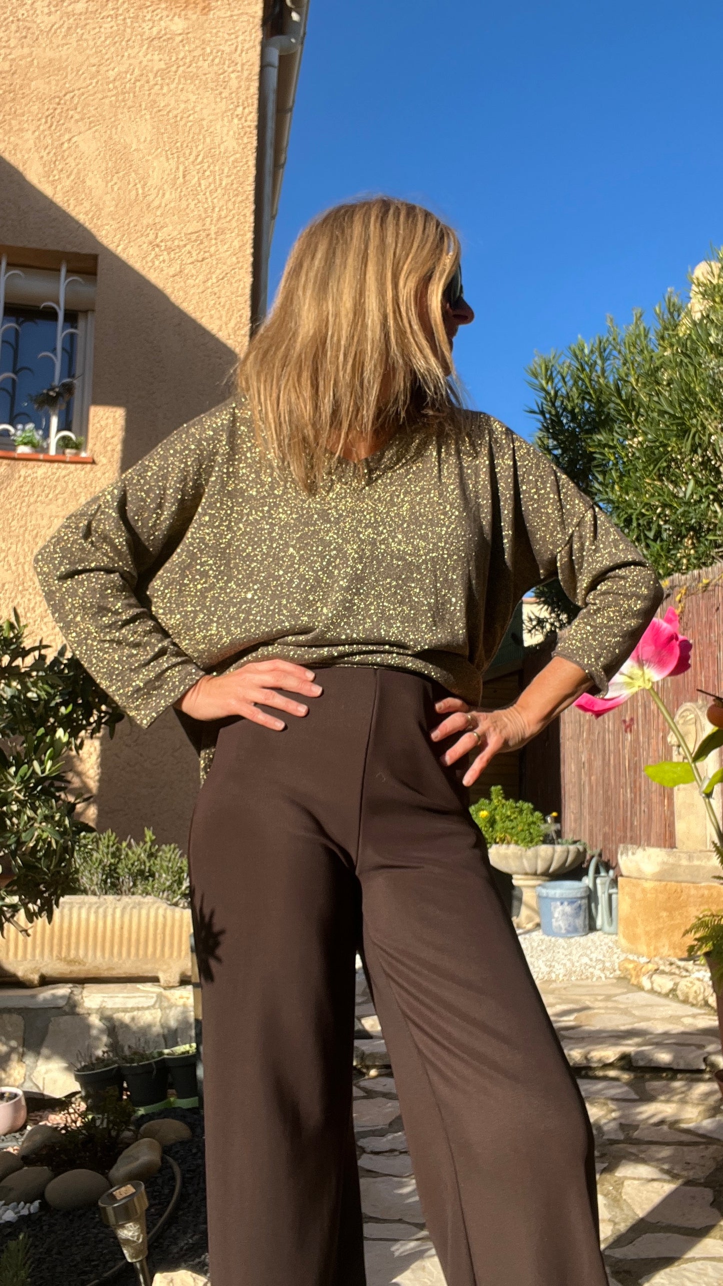 PANTALON FLUIDE CHOCOLAT "CLARA"