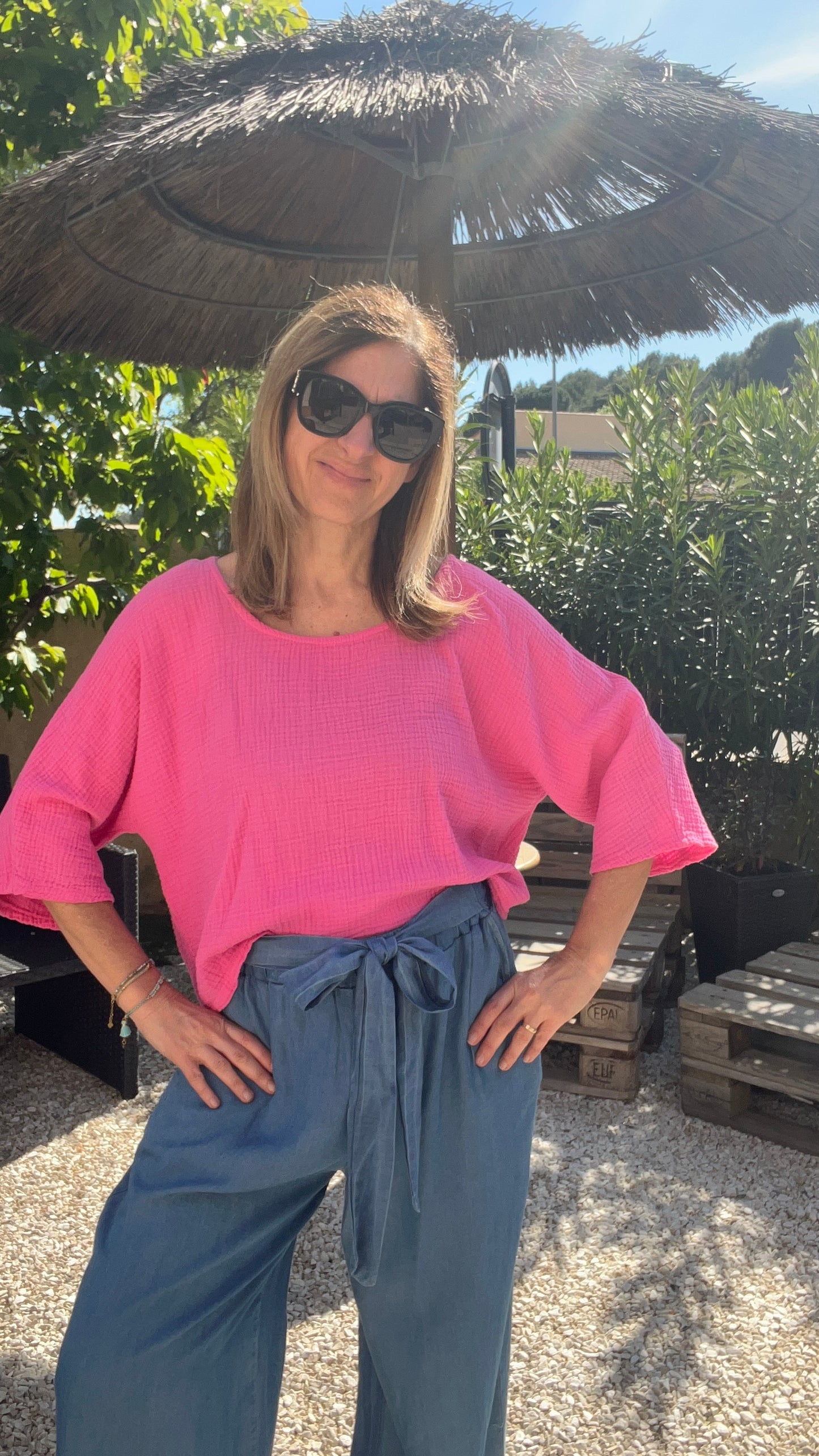 TEE SHIRT ROSE GAZE DE COTON