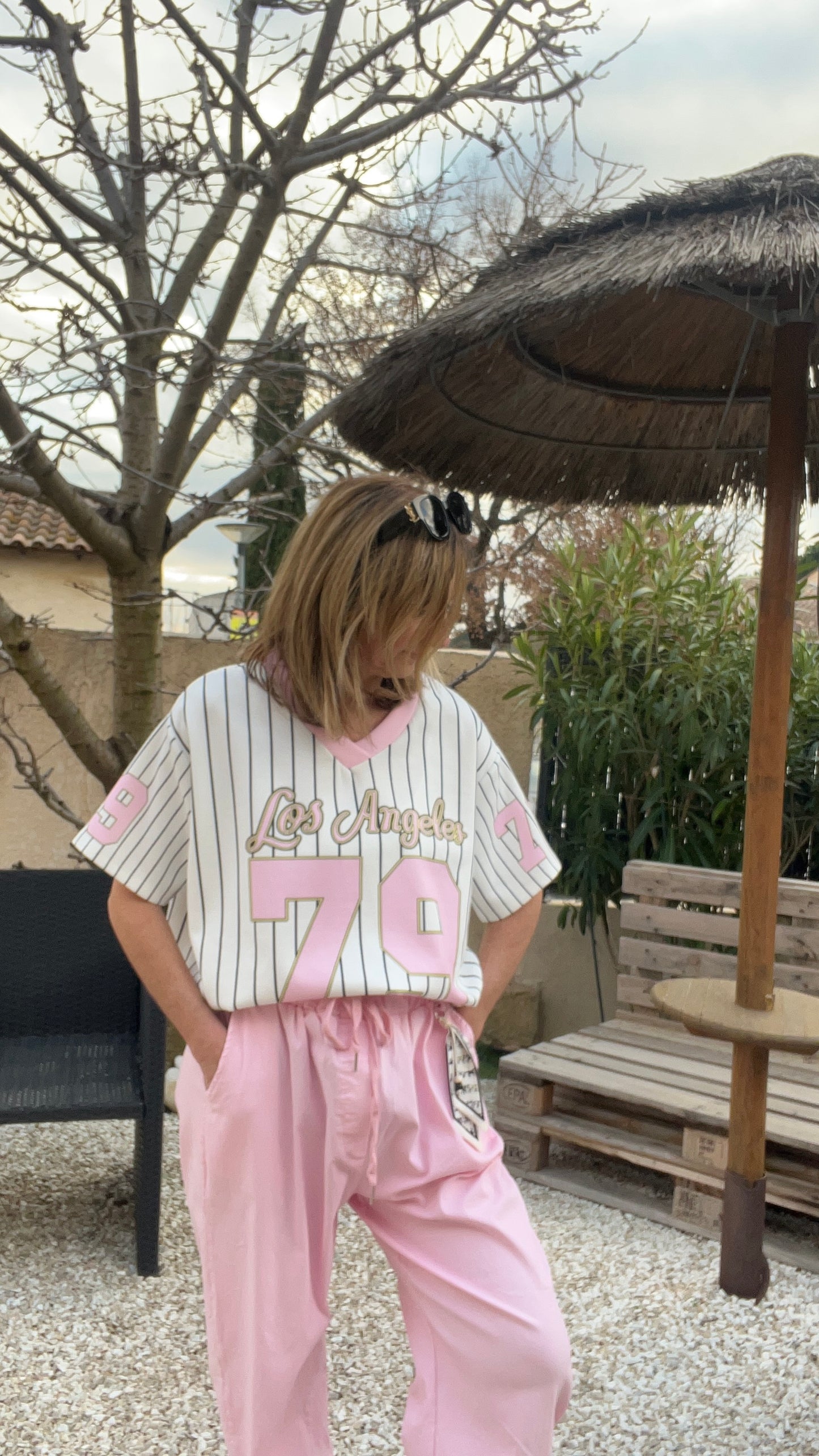 TEE-SHIRT BLANC/ROSE RAYE LOS ANGELES 79