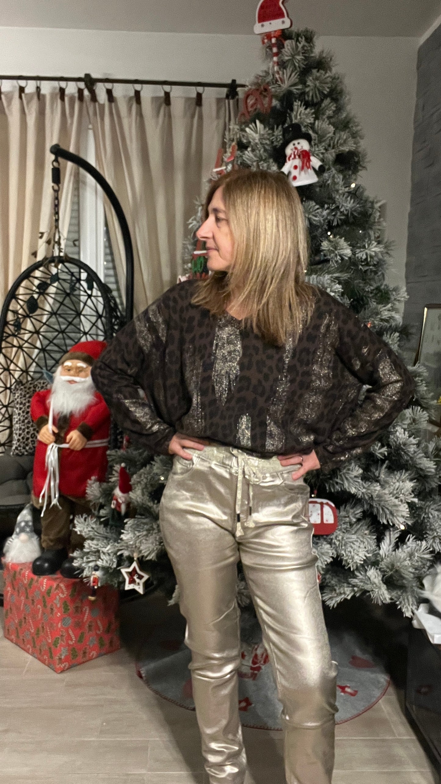 PULL TUNIQUE LEOPARD CHOCOLAT/NOIR/DORE