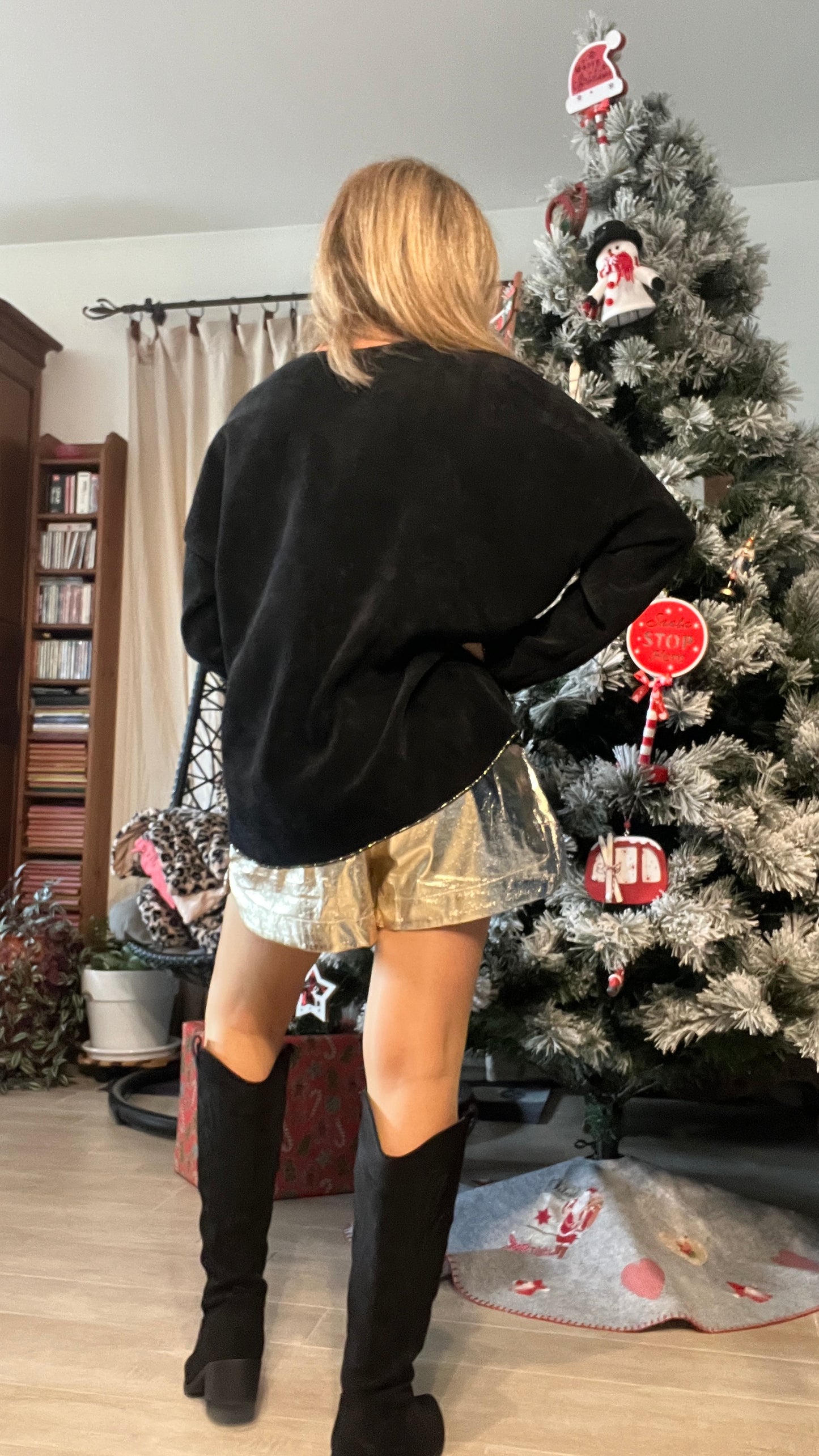 TUNIQUE VELOURS NOIRE INSCRIPTION DOREE