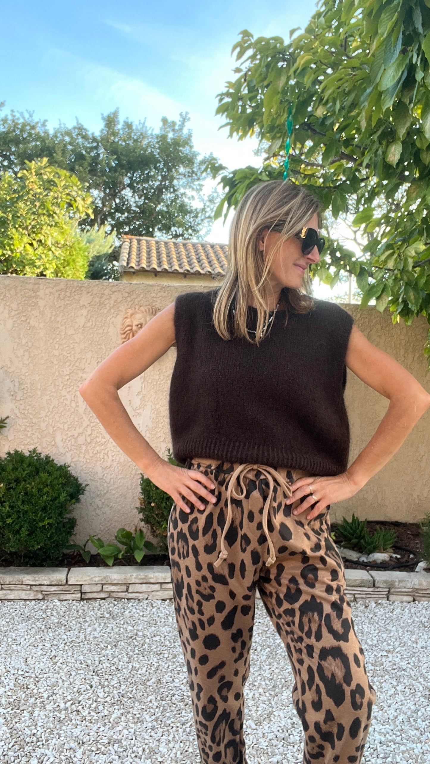 PANTALON LEOPARD CAMEL/NOIR