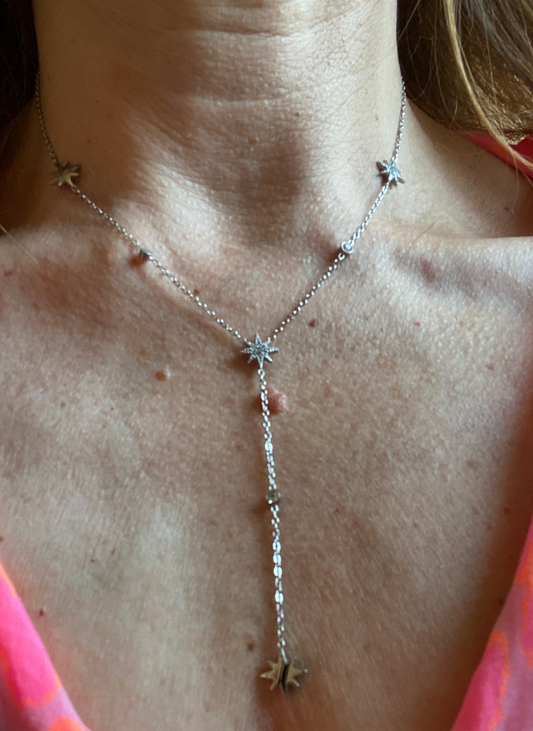 Collier argenté triple météorites