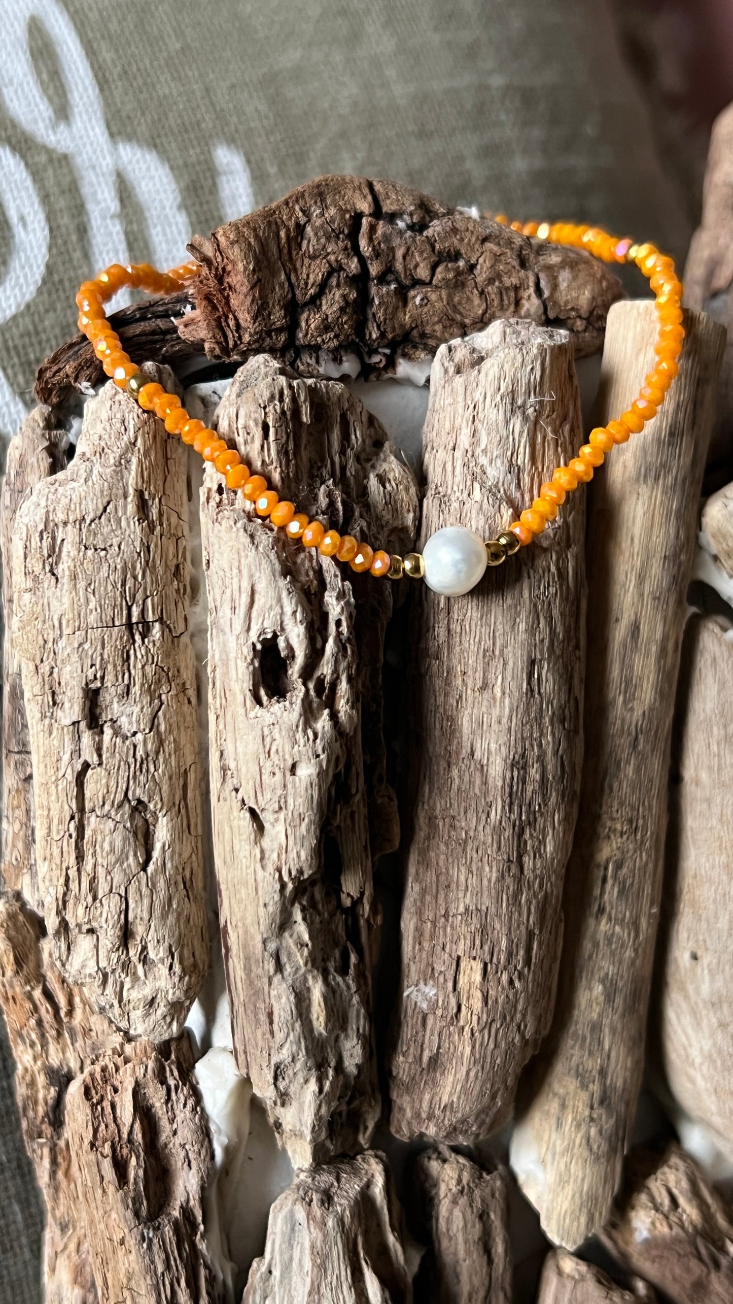 BRACELET ELASTIQUE PERLES ORANGE