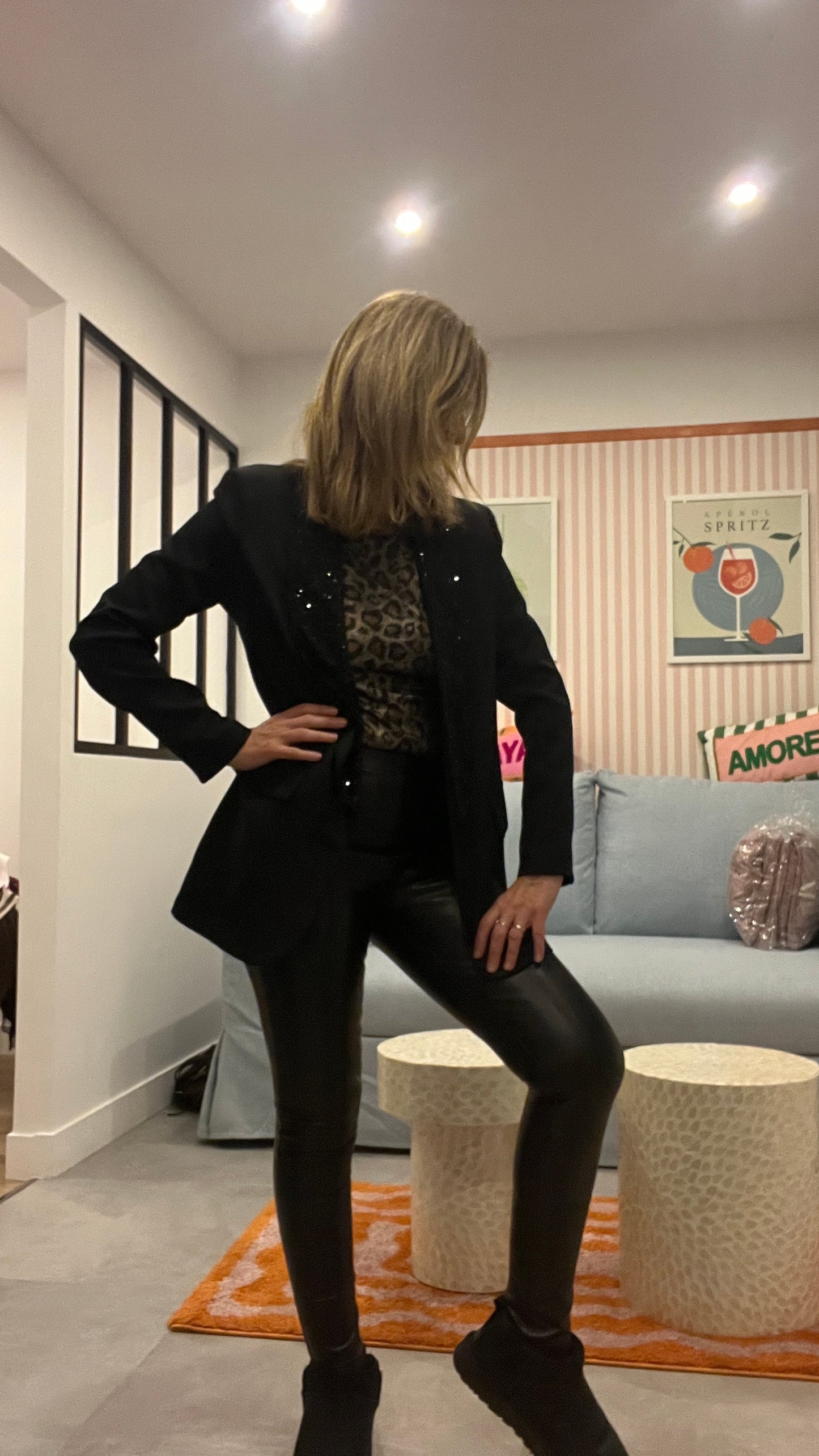 LEGGING NOIR SIMILICUIR CEINTURE FINE