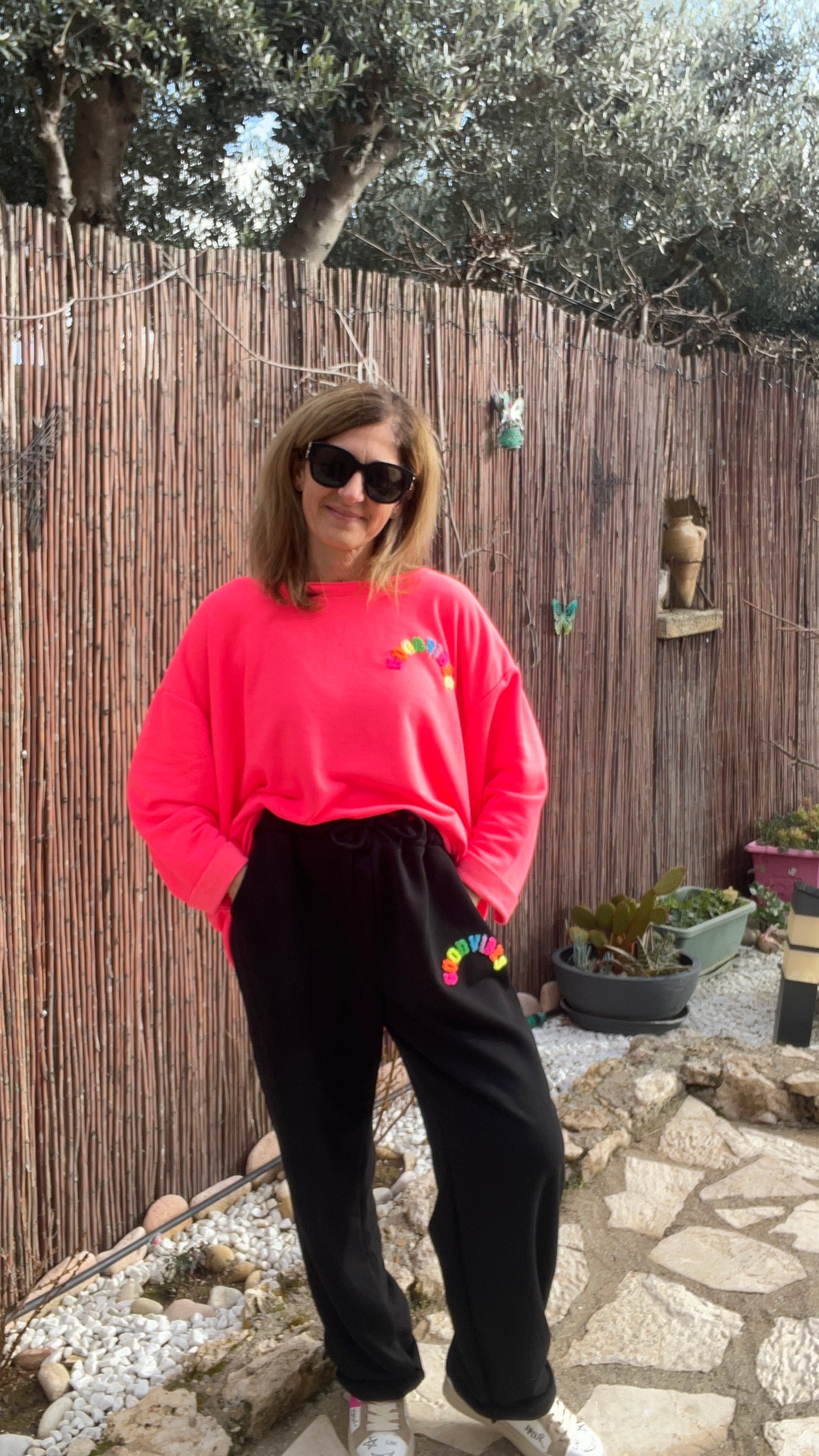 SWEAT ROSE FLUO OVERSIZE GOOD VIBES