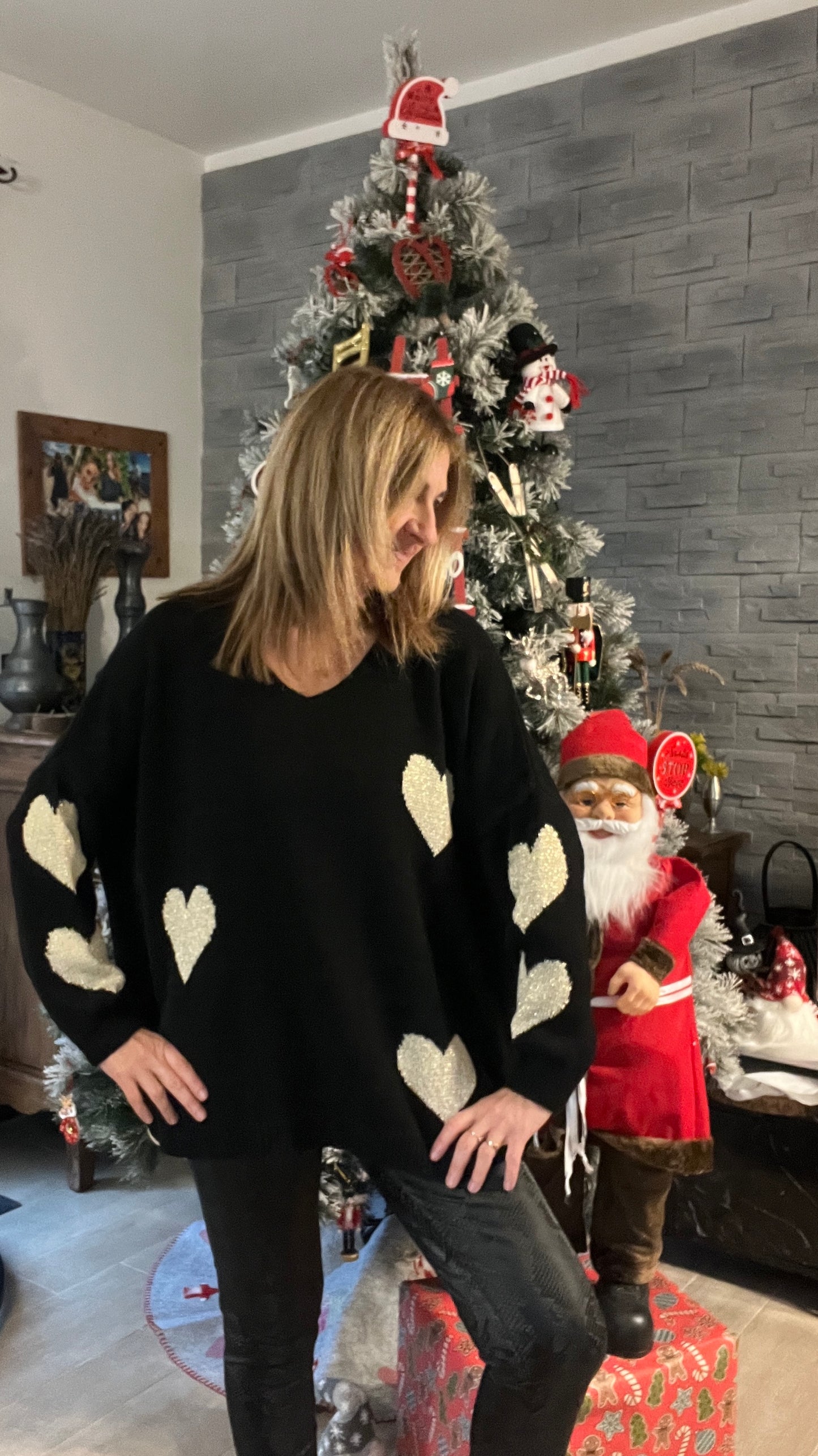 PULL TUNIQUE NOIR COEUR DORE