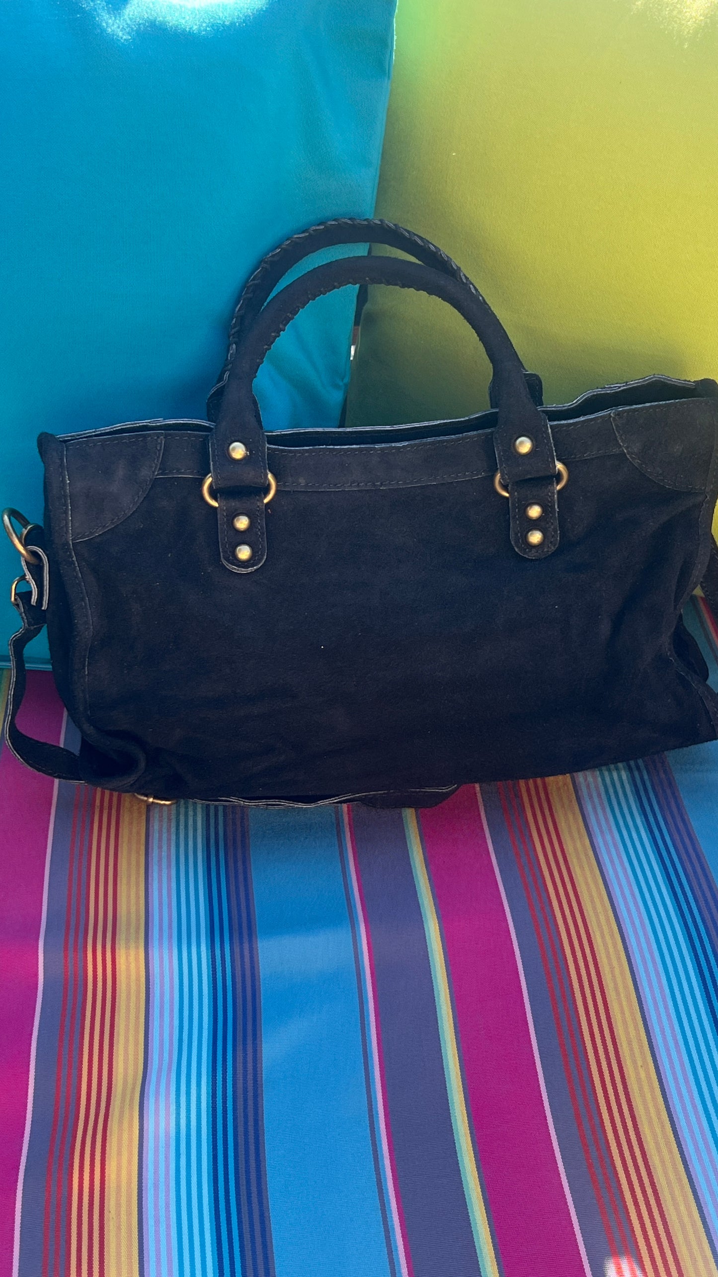 SAC EN CUIR SUEDE NOIR "SOLEIL NOIR"
