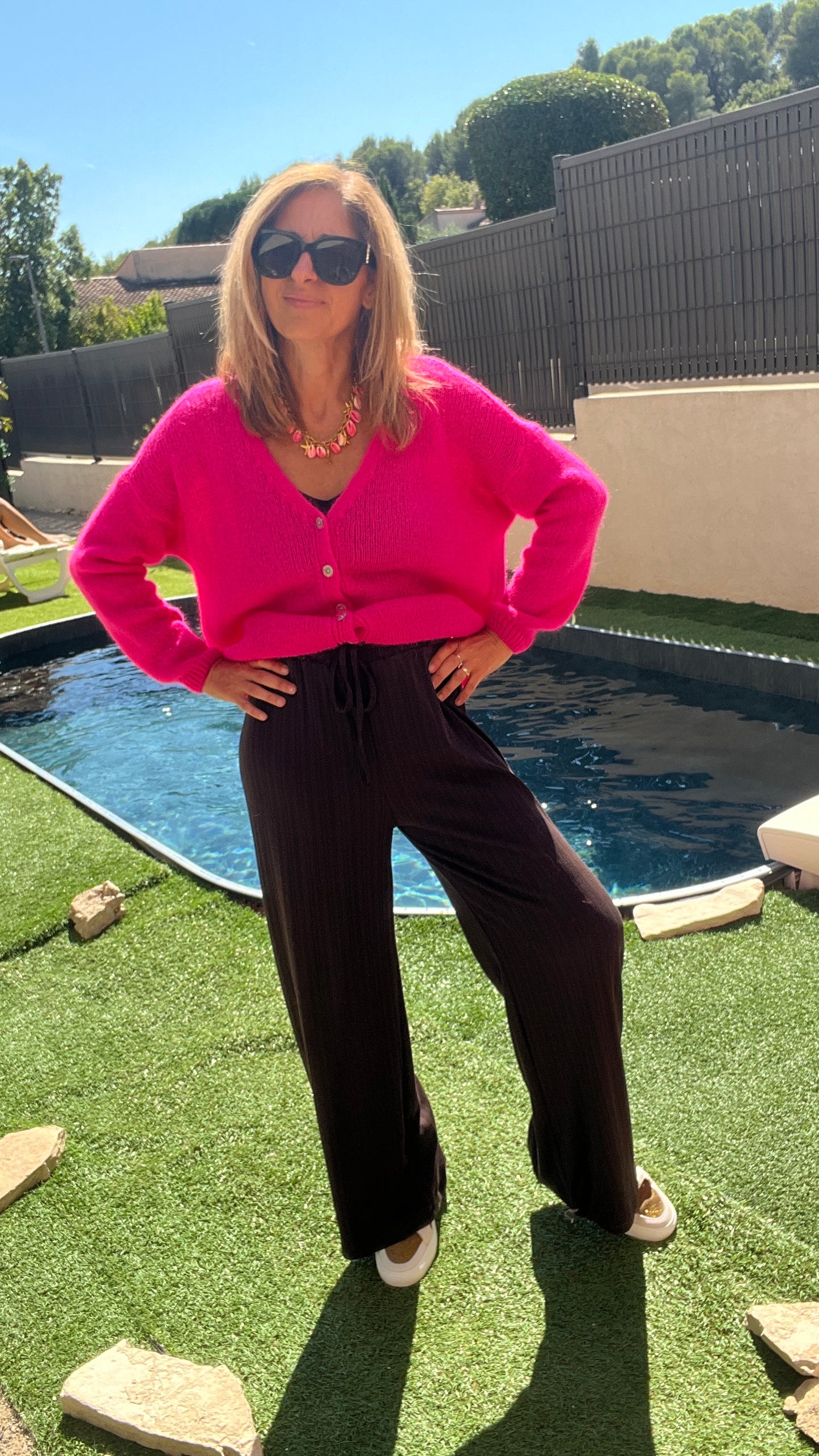 GILET ROSE FLUO MANCHES LONGUES "MAYA"