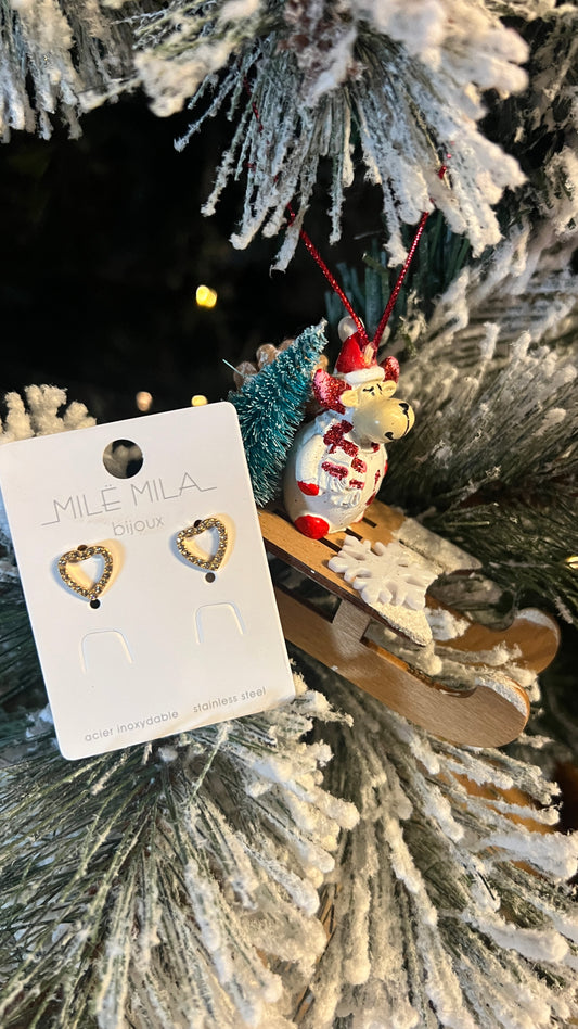 BOUCLES D'OREILLES COEURS DORES "MILE MILA"