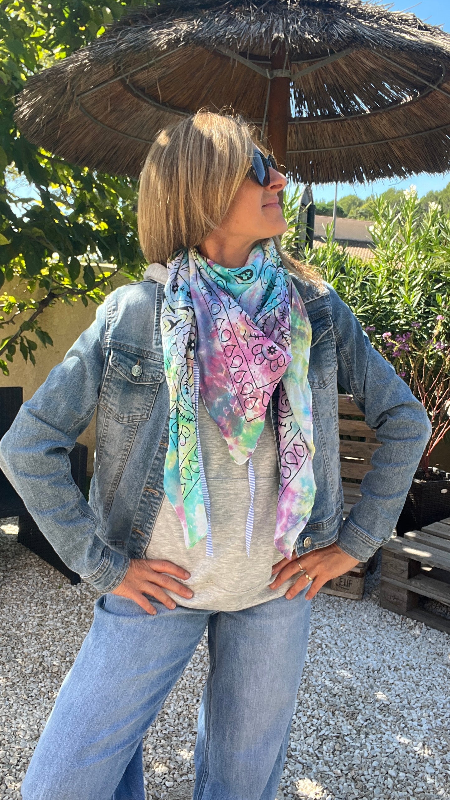 FOULARD GRAND CARRE TIE AND DIE MULTICOLORE "BANDANA"