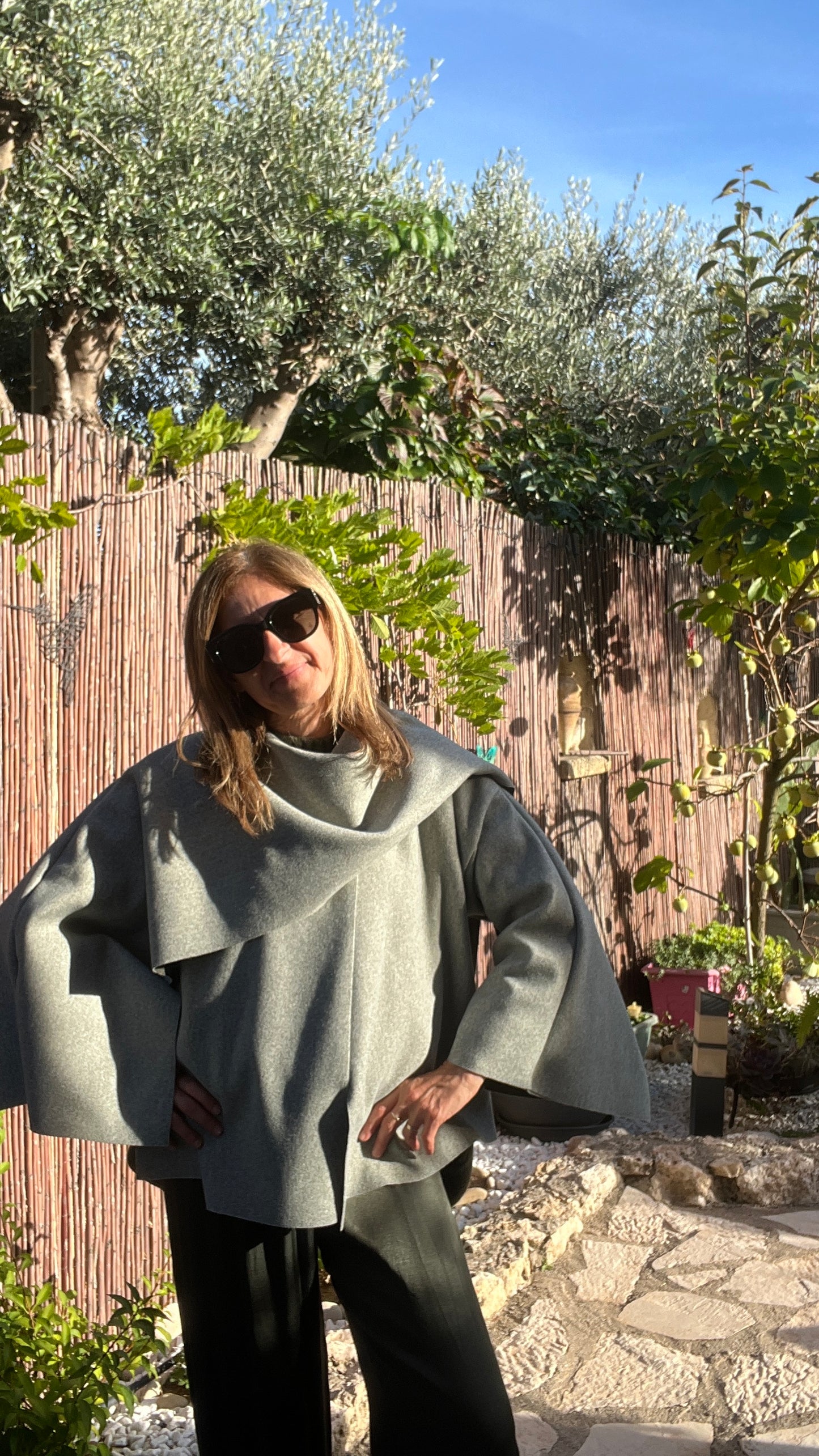 VESTE CAPE GRIS/KAKI "CLARA"