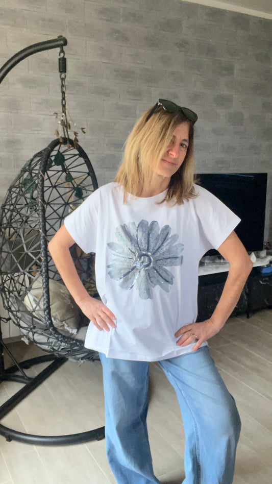 TEE-SHIRT TUNIQUE BLANC "MARGUERITE"