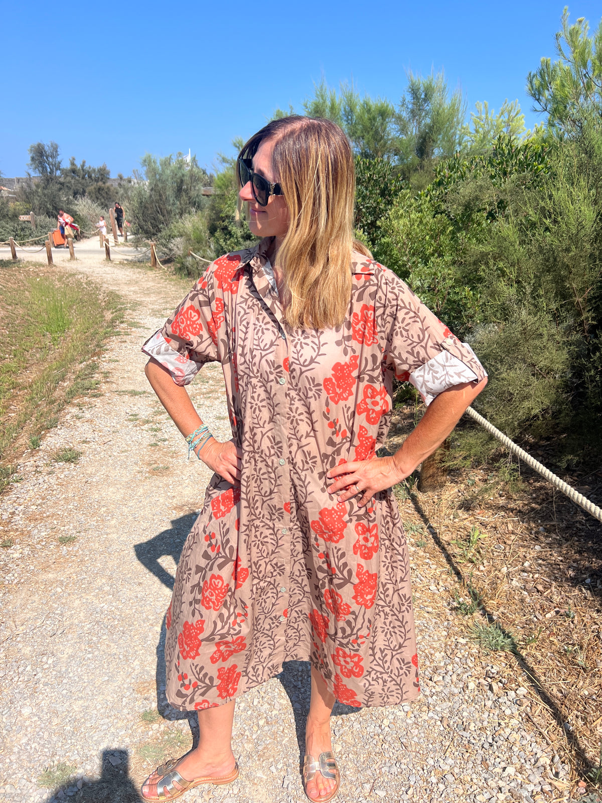 ROBE LONGUE CHEMISE CAMEL/CHOCOLAT/TERRA COTTA