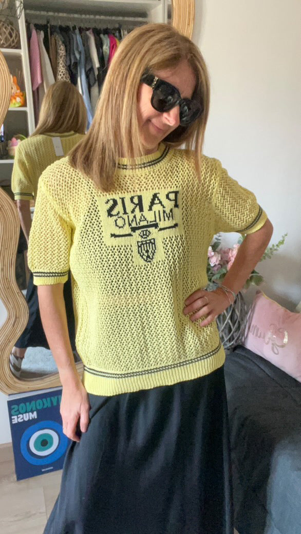 Pull crochet jaune "Milano"