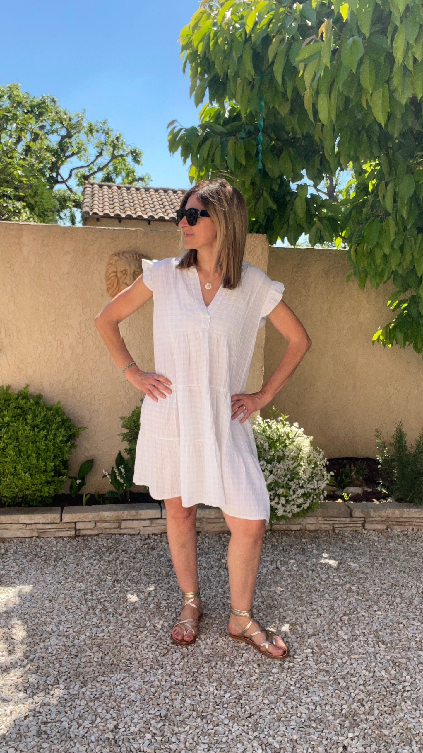 ROBE BLANC/BEIGE GAZE DE COTON