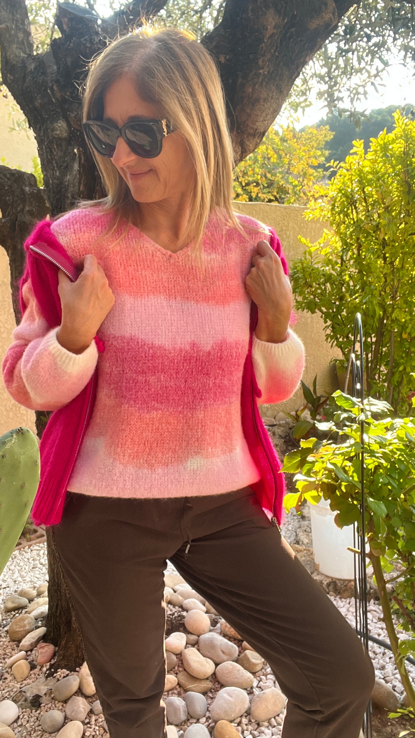 PULL ROSE DEGRADE MANCHES LONGUES "MULTICOLORE"