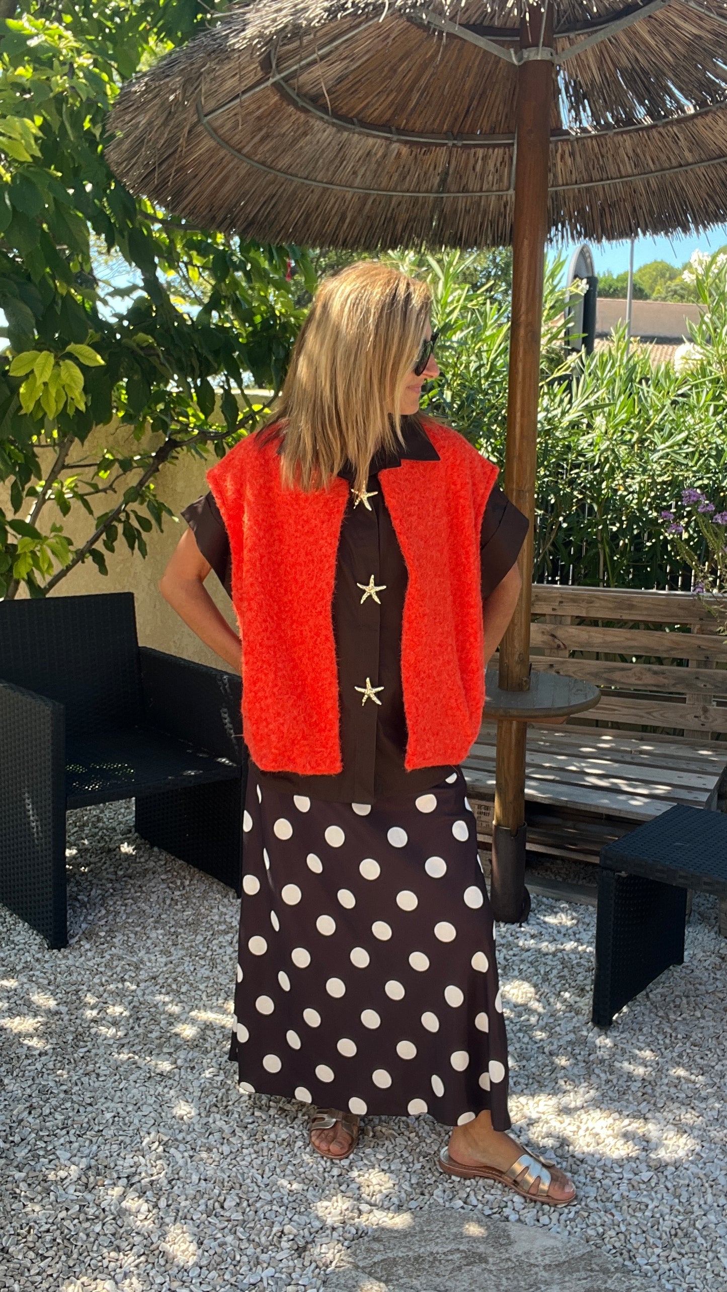 VESTE SANS MANCHES ORANGE « MARIE »