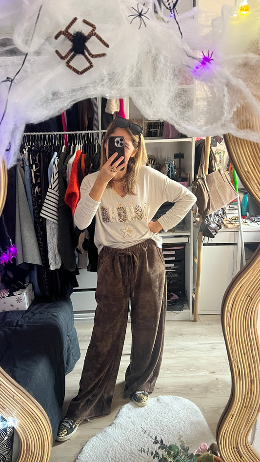 PANTALON FLUIDE VELOURS "CHOCOLAT"