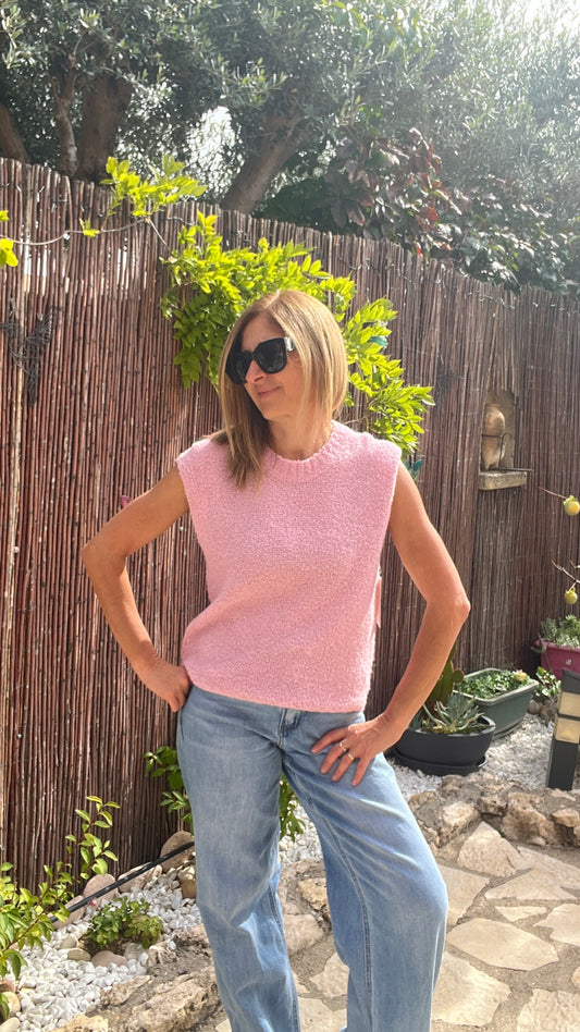 PULL ROSE SANS MANCHES "ZOE"