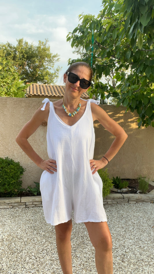 Combishort blanc "gaze de coton"