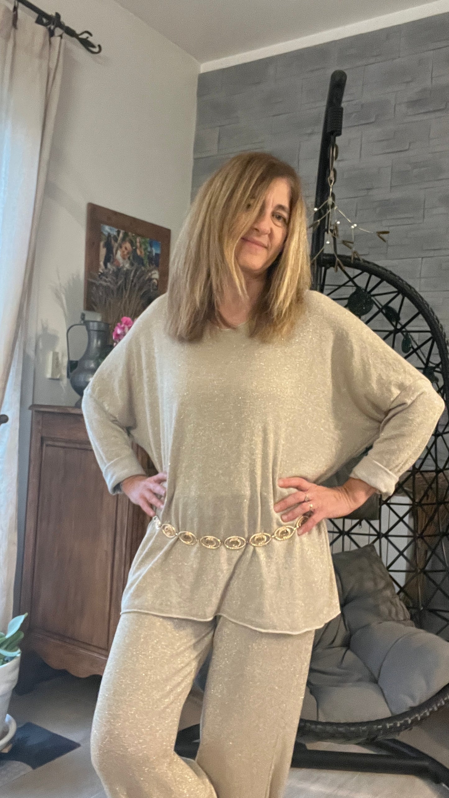 TUNIQUE PAILLETTES BEIGE/DORE