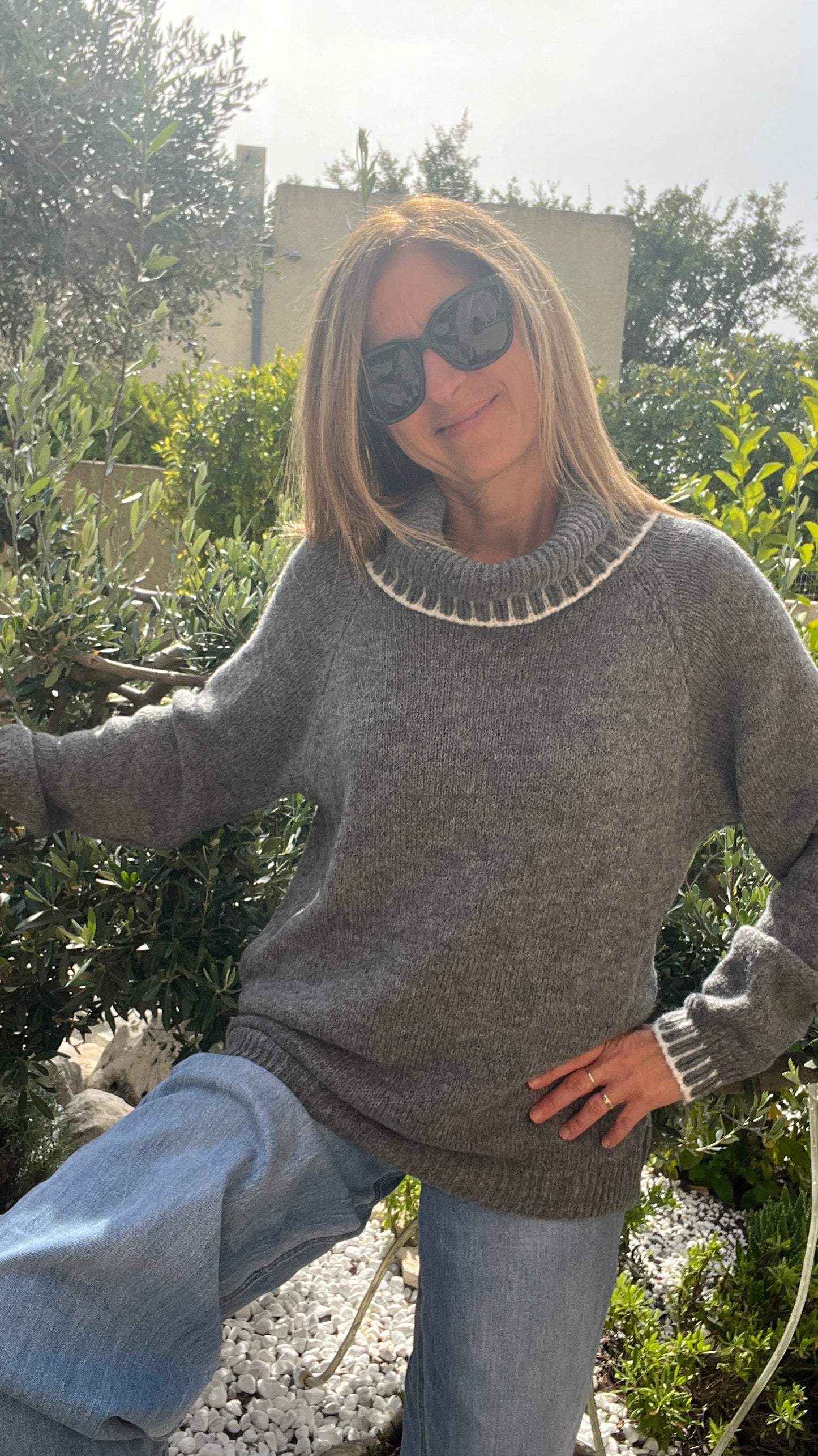 PULL GRIS COL ROULE CAMILLA