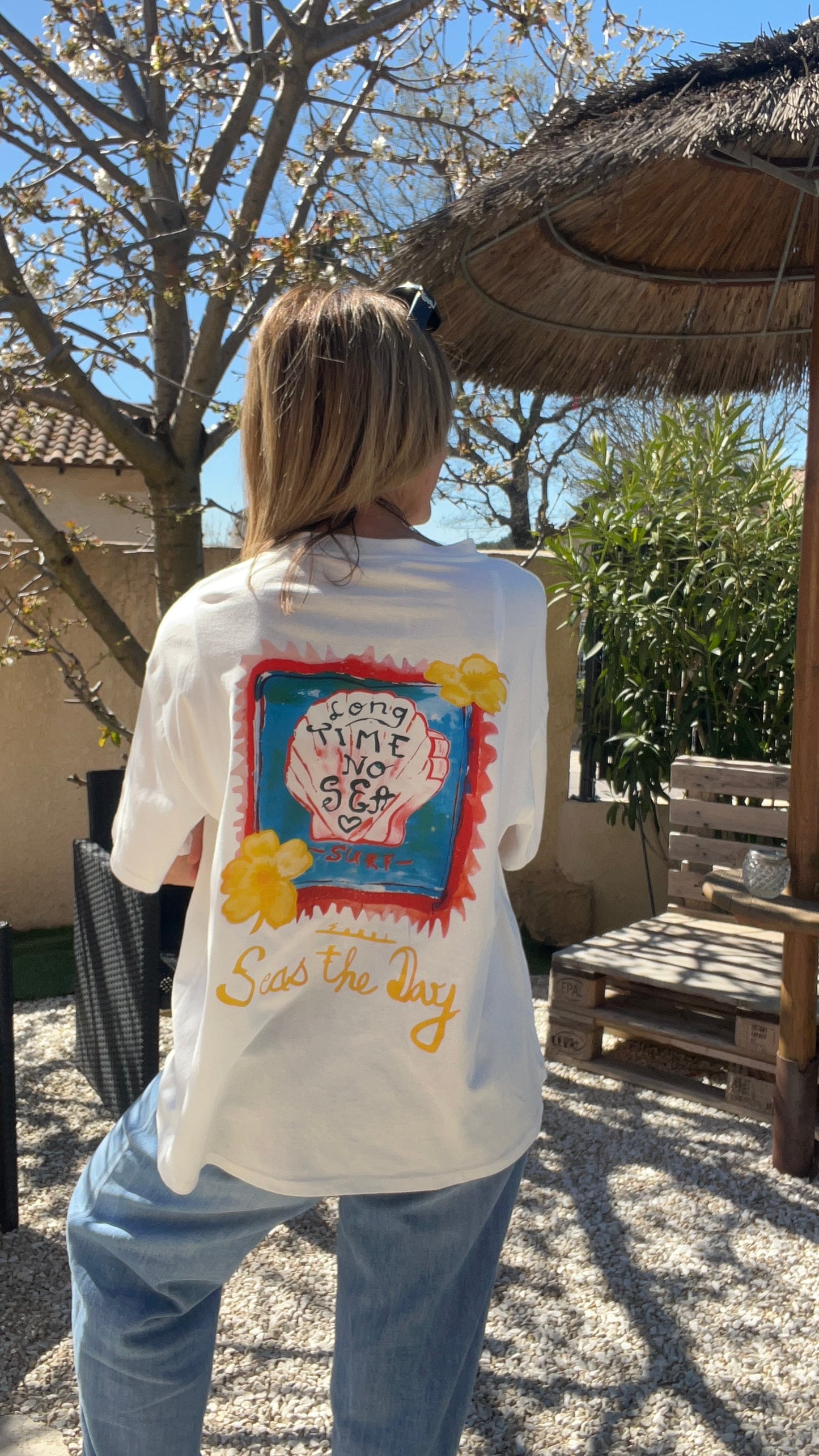 TEE-SHIRT BLANC COQUILLAGE "SEAS THE DAY"