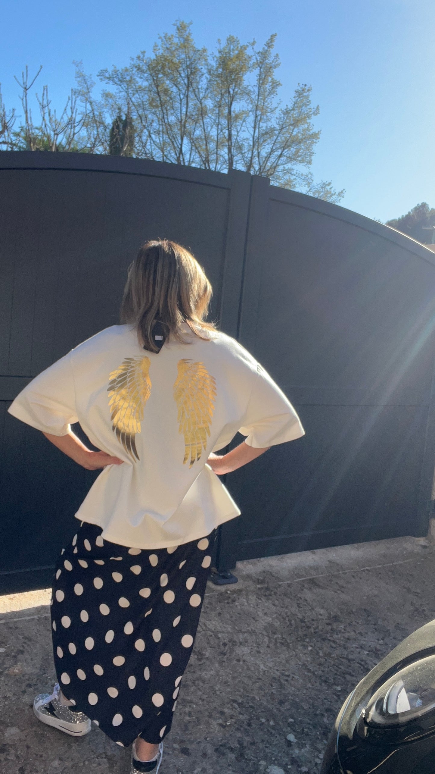 JUPE LONGUE NOIR "POIS BLANC"