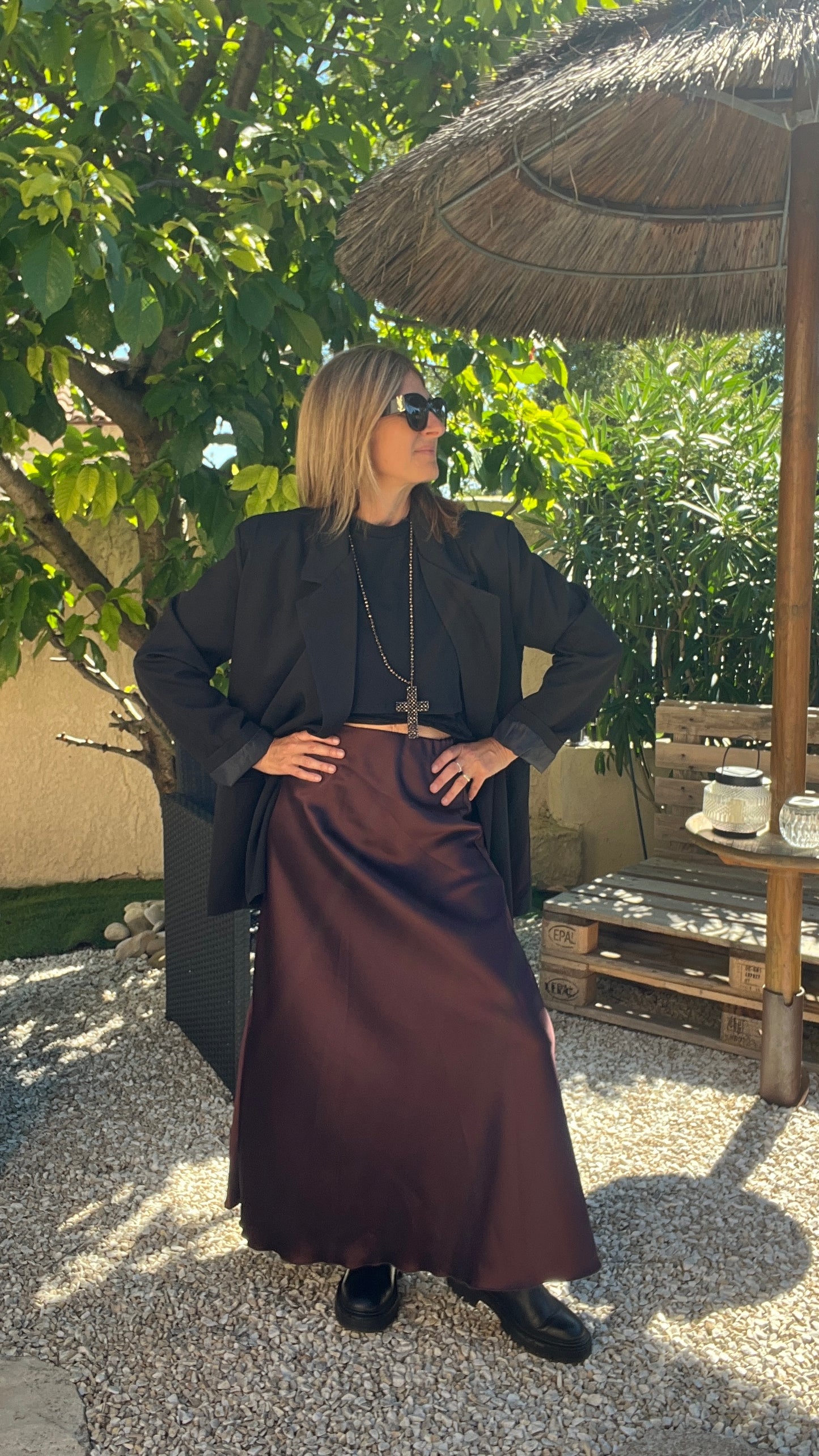 JUPE LONGUE BORDEAUX "SATIN"