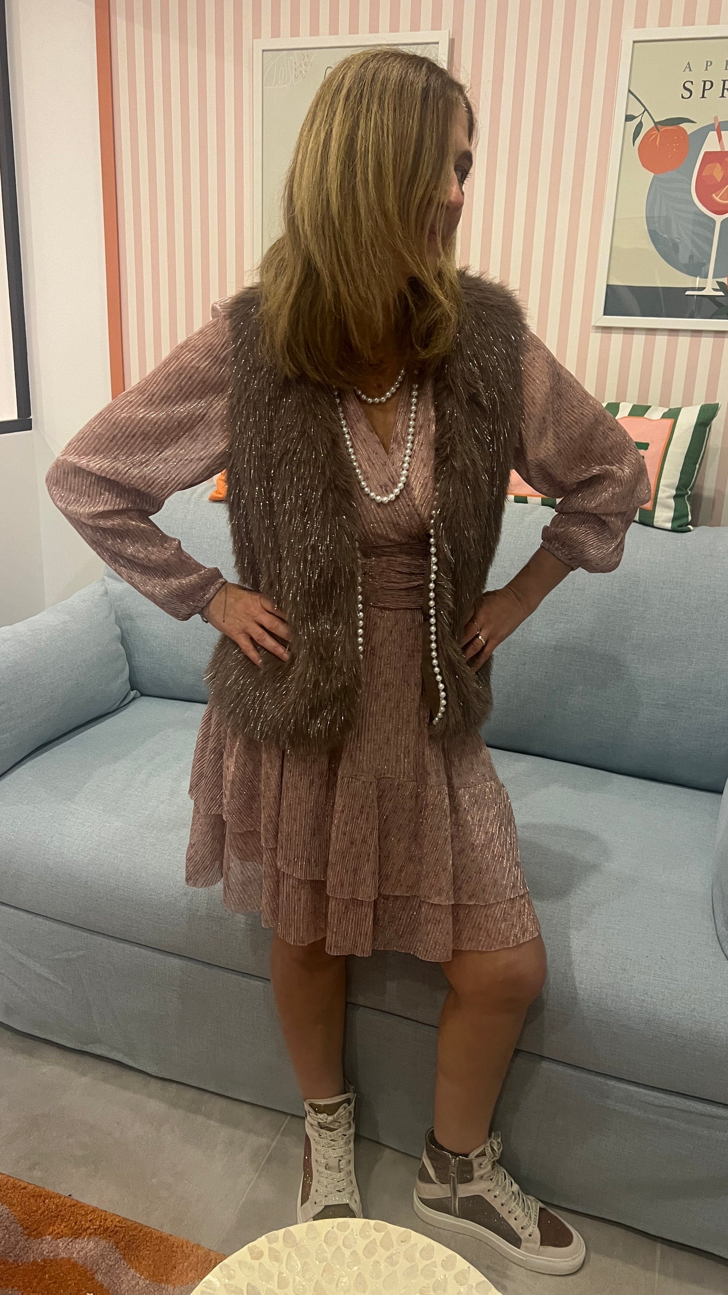 VESTE FOURRURE SANS MANCHES CHOCO PAILLETEE