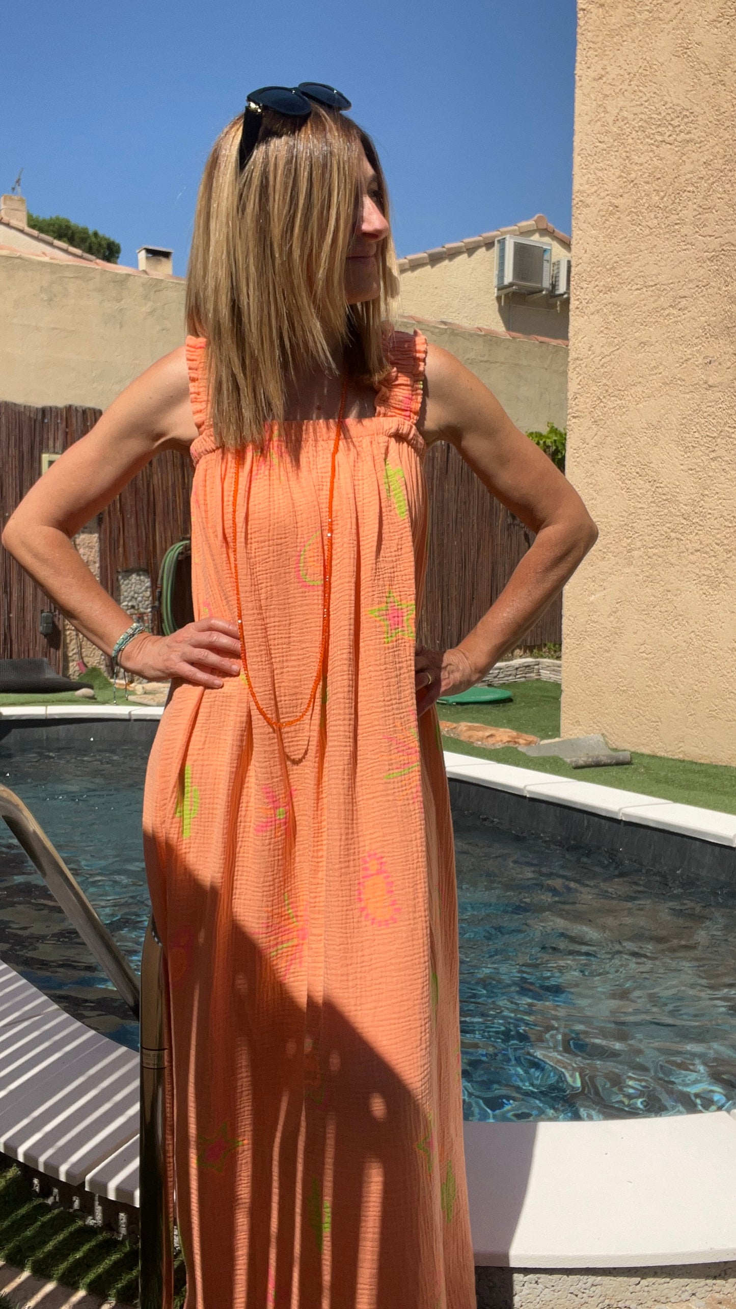 ROBE ORANGÉ GAZE DE COTON