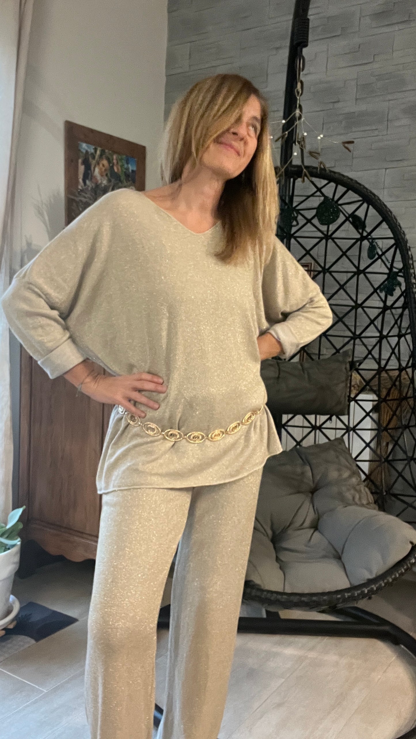 TUNIQUE PAILLETTES BEIGE/DORE