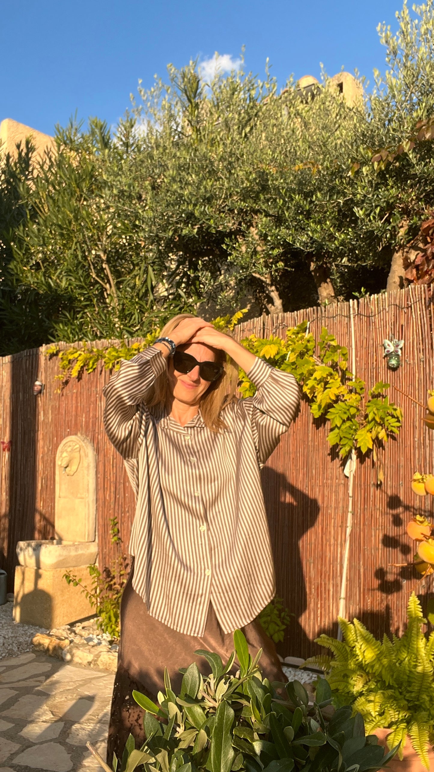 CHEMISIER RAYE CHOCOLAT/BEIGE "SOIE"