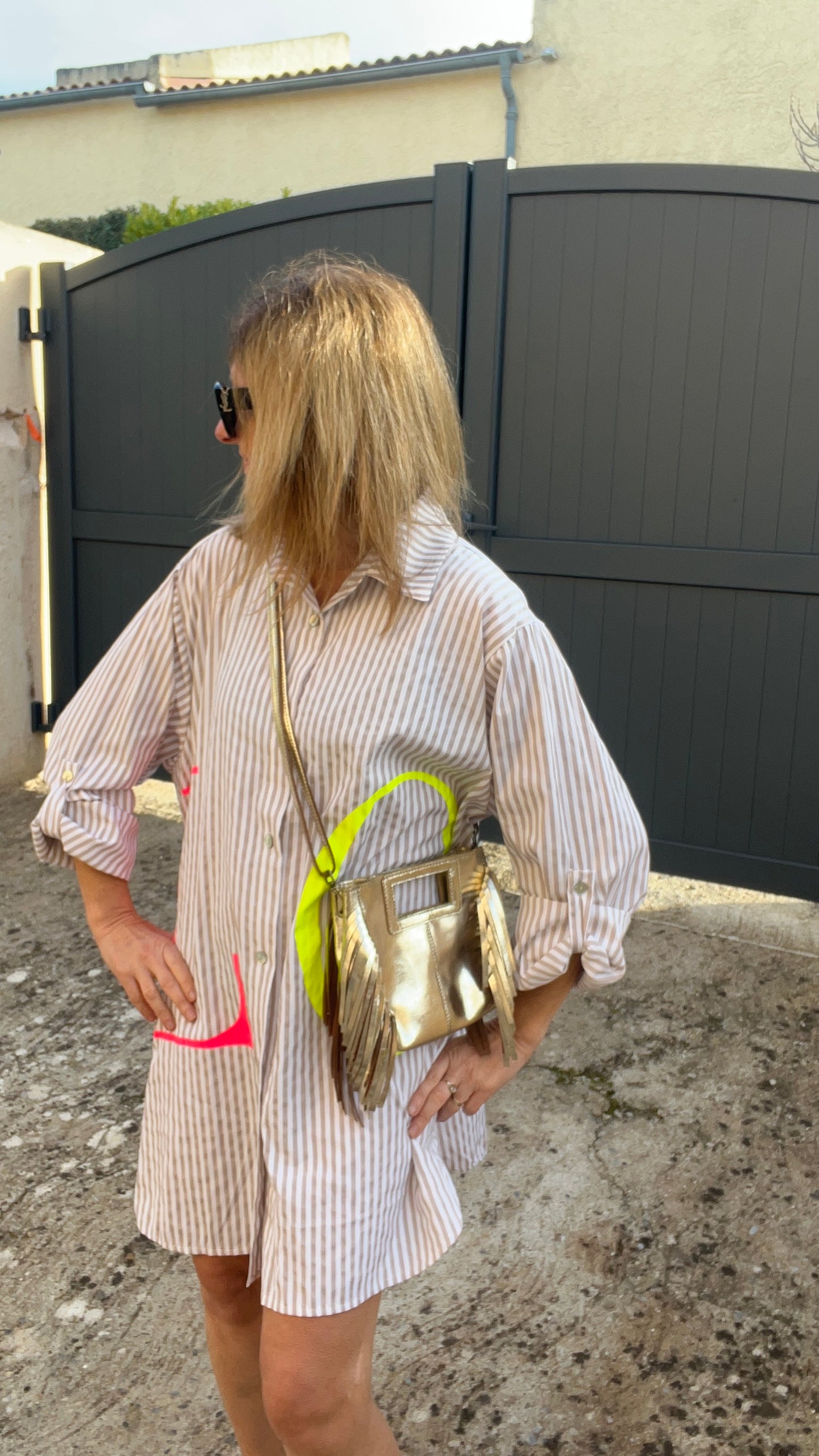 TUNIQUE ROBE BLANC/BEIGE "LOVE FLUO"