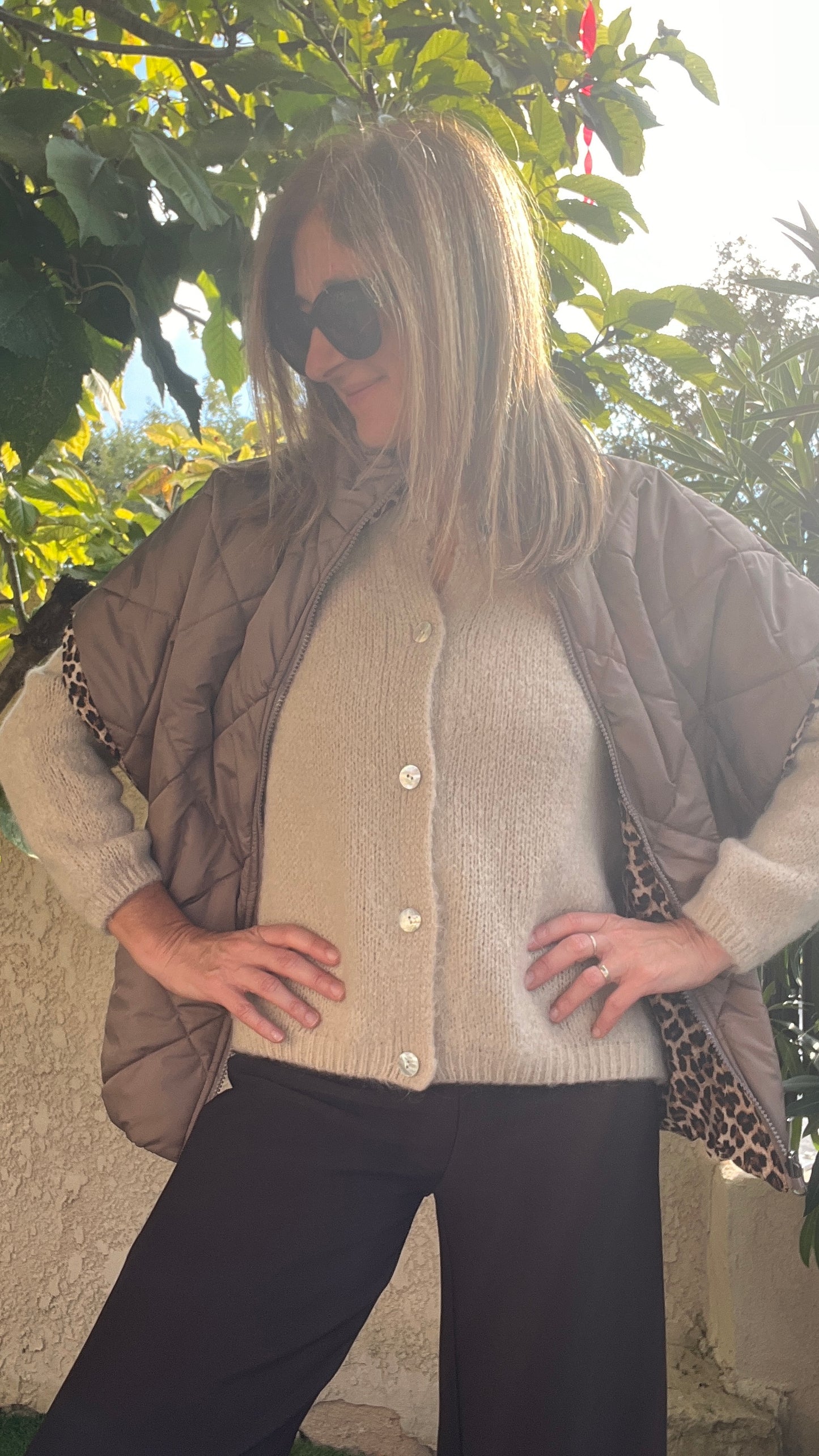 VESTE MATELASSEE TAUPE/LEOPARD REVERSIBLE