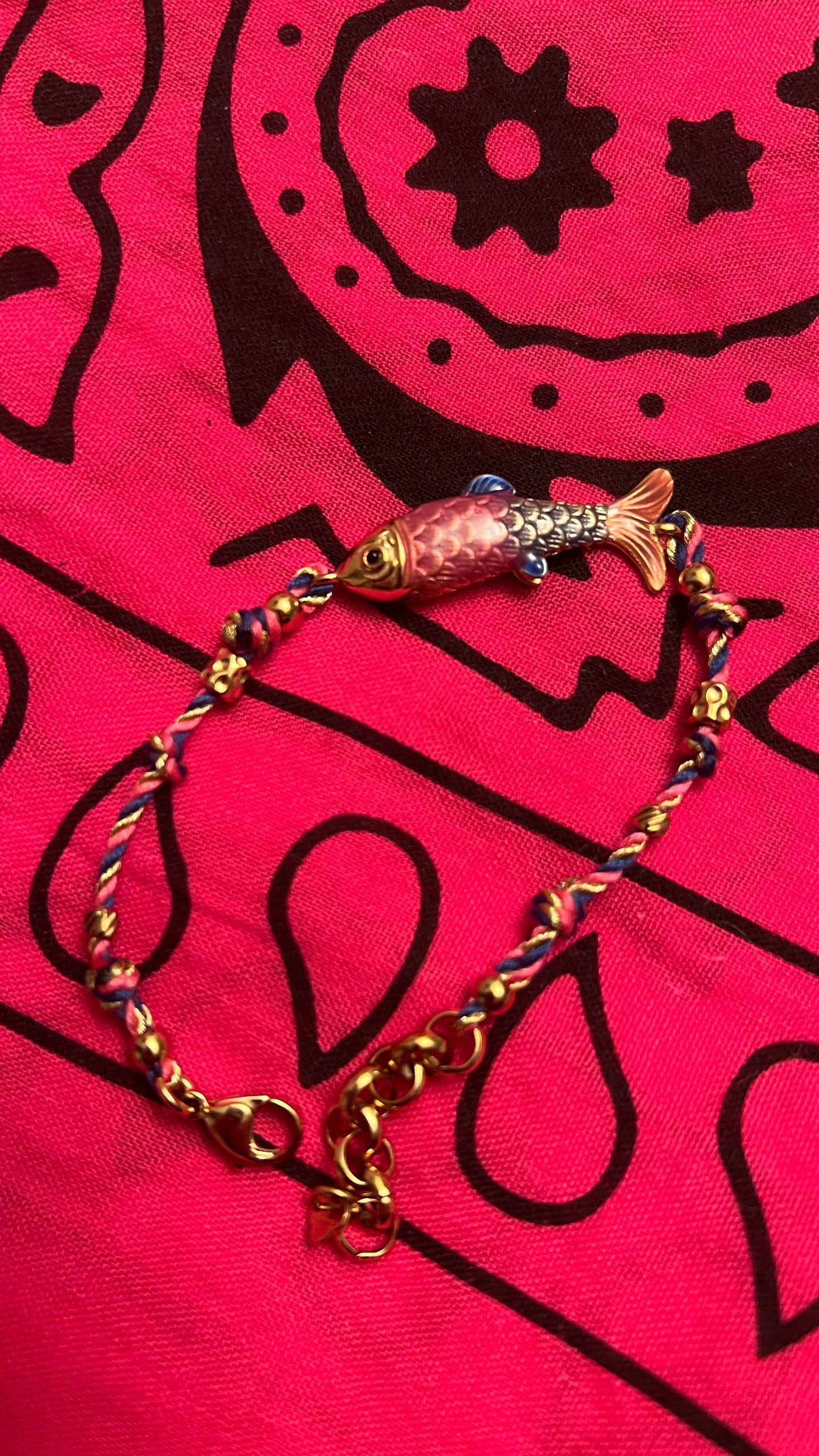 BRACELET TRESSE ROSE/BLEU/DORE & POISSON"HABAHA"