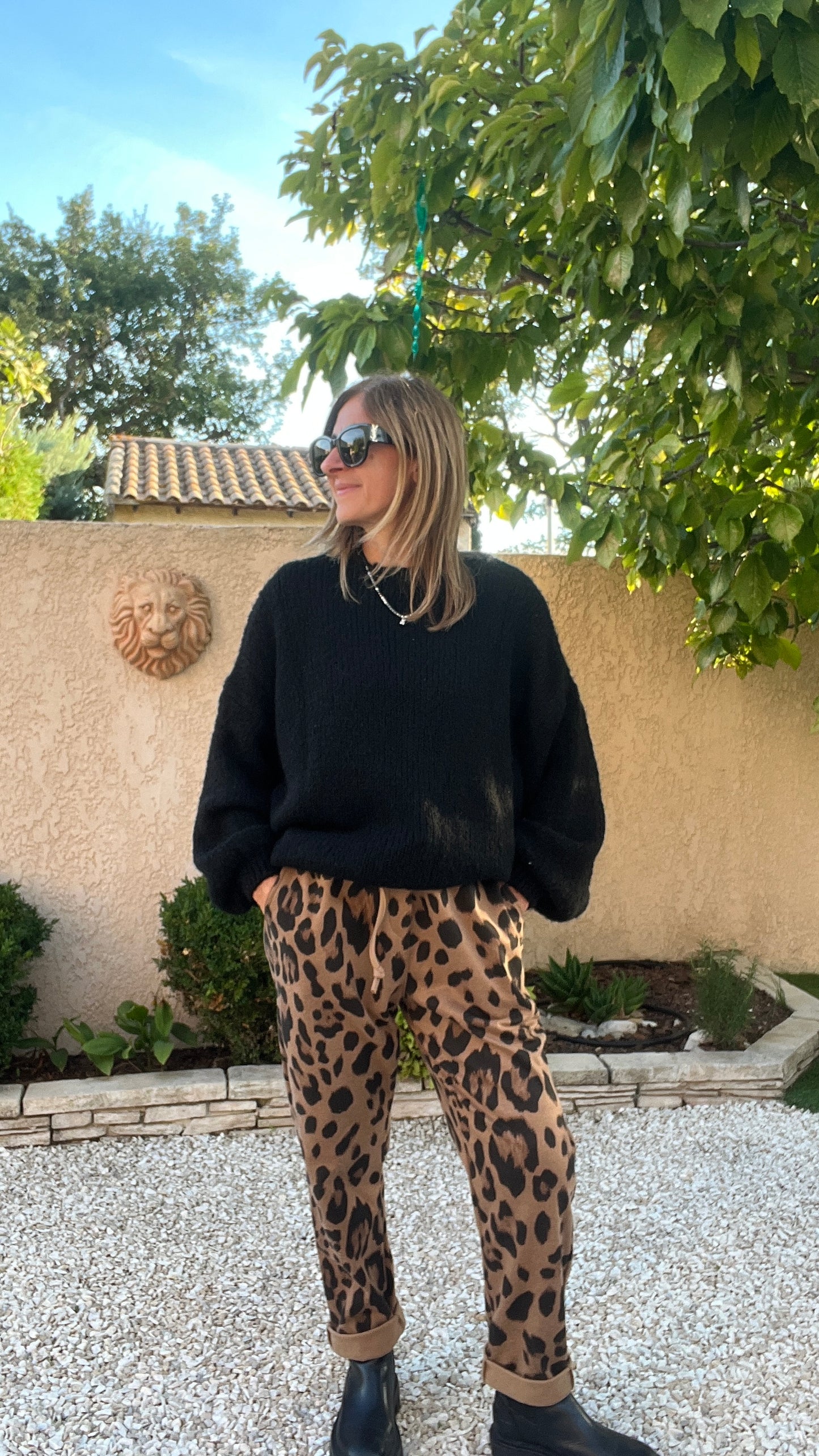 PANTALON LEOPARD CAMEL/NOIR