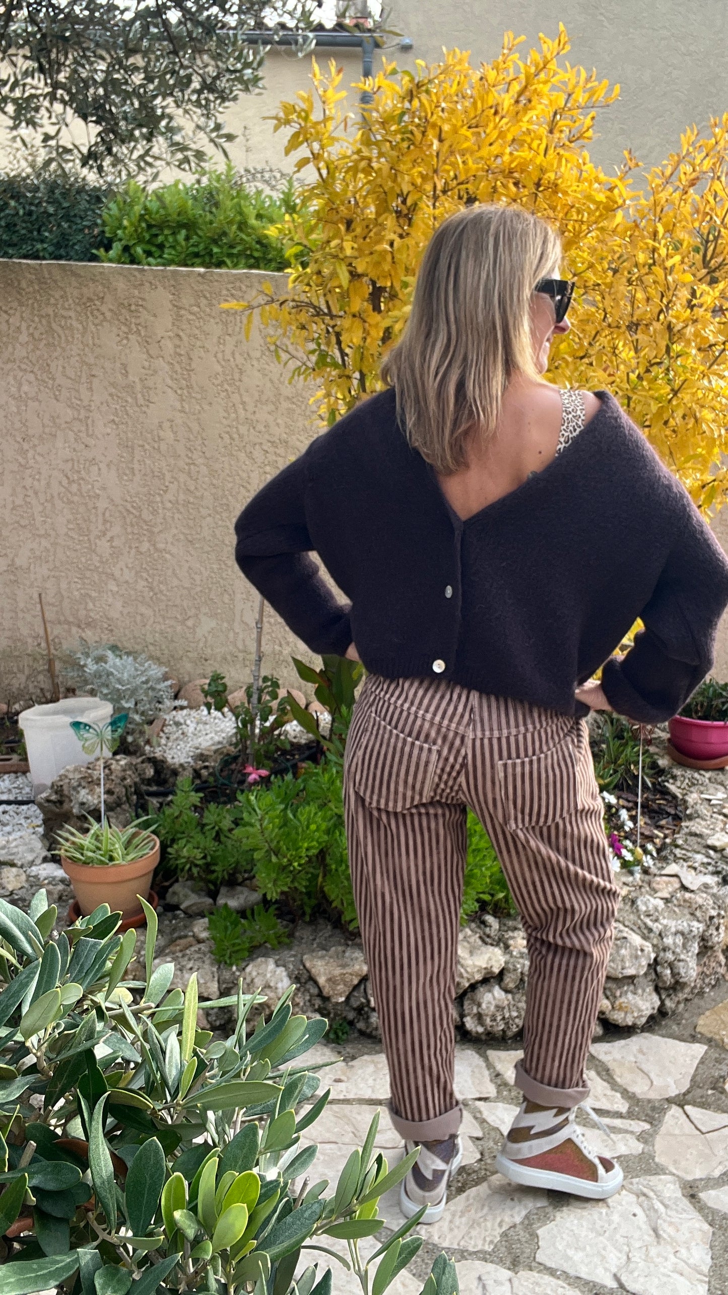 PANTALON RAYE VELOURS "CHOCOLAT/BEIGE"