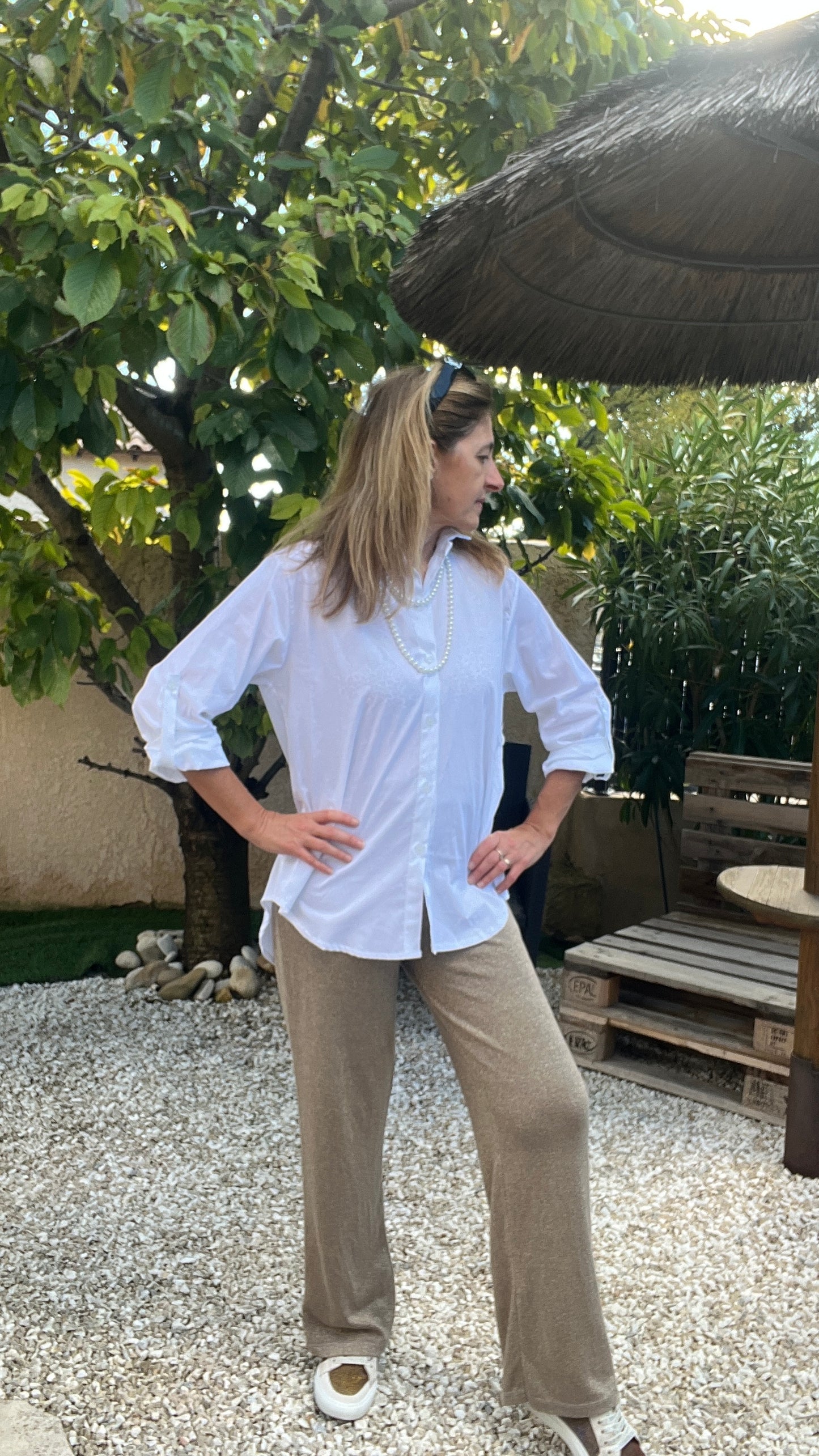 PANTALON FLUIDE PAILLETTES CHAMPAGNE