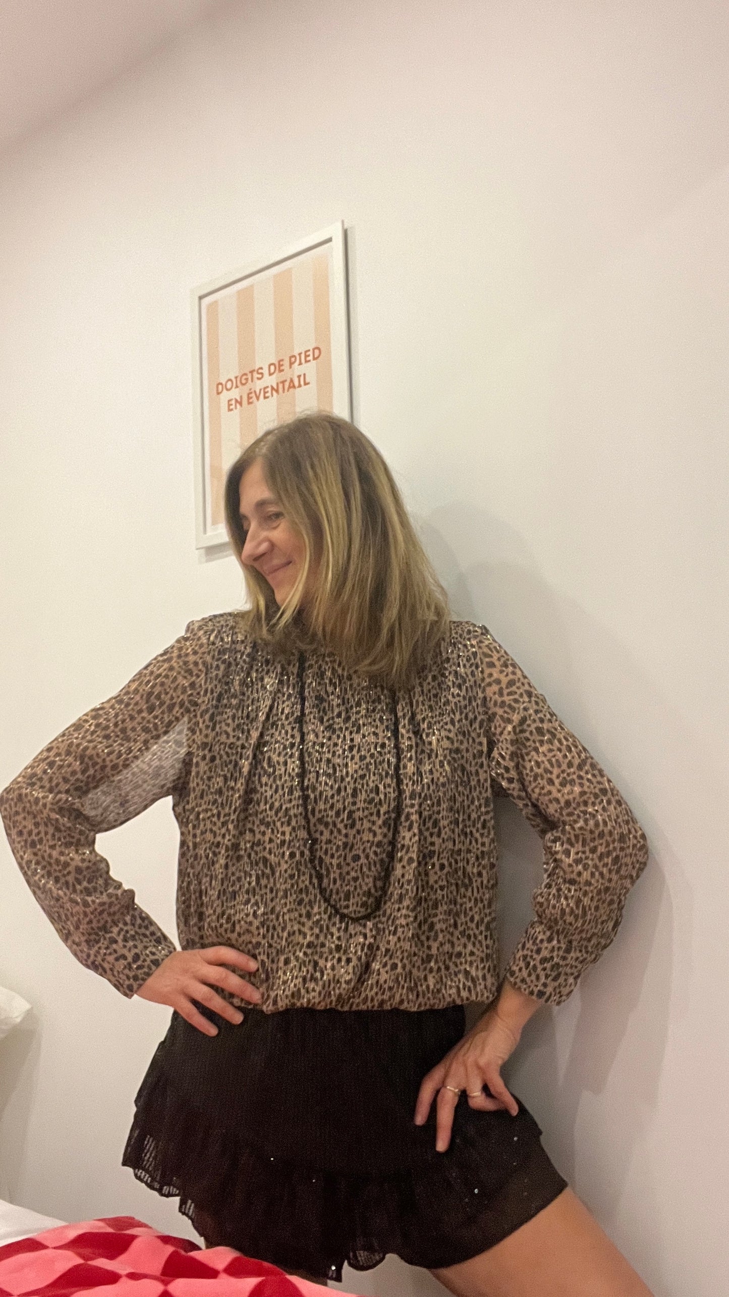 BLOUSE LEOPARD PAILLETEE MANCHES LONGUES