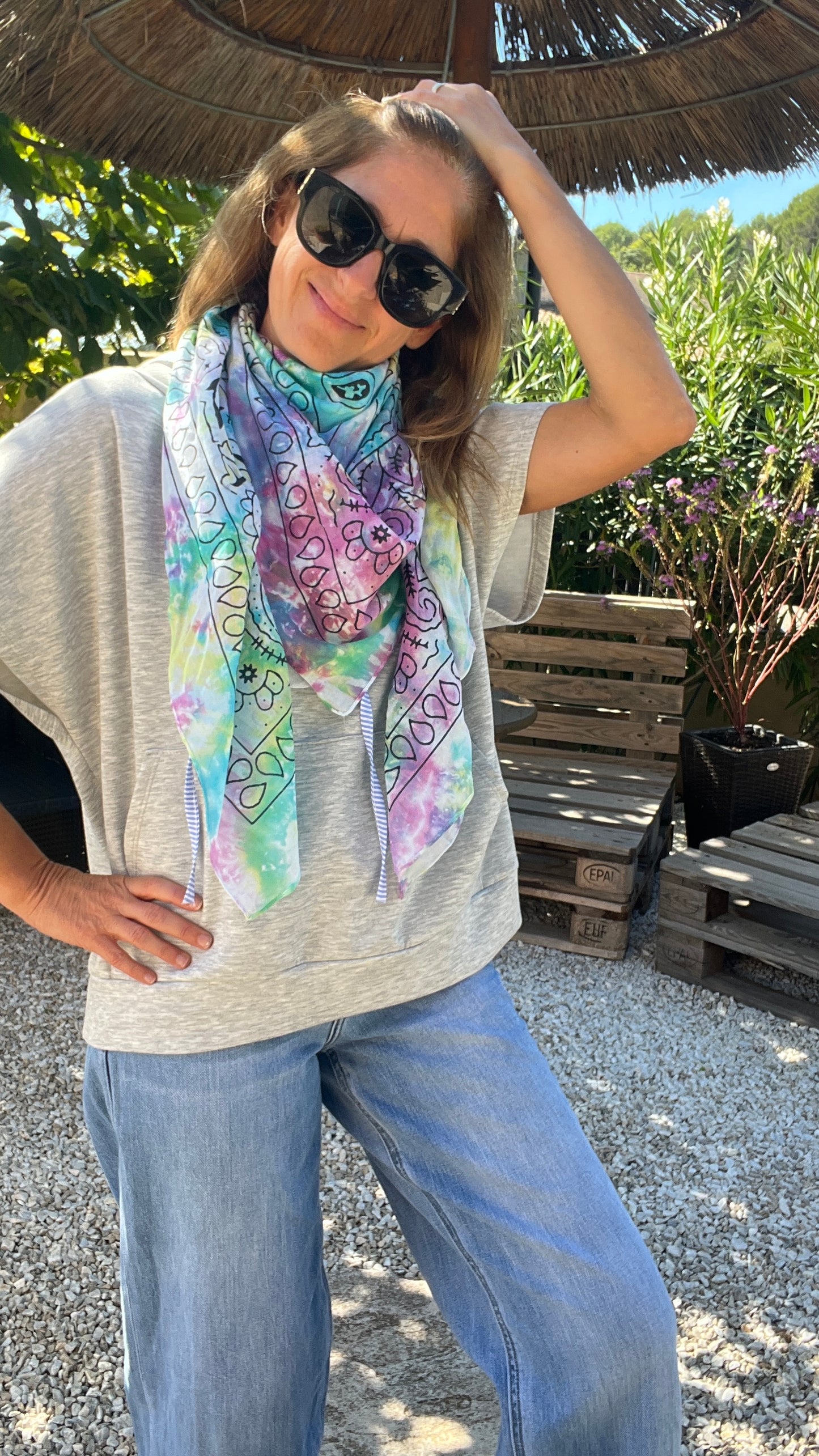 FOULARD GRAND CARRE TIE AND DIE MULTICOLORE "BANDANA"