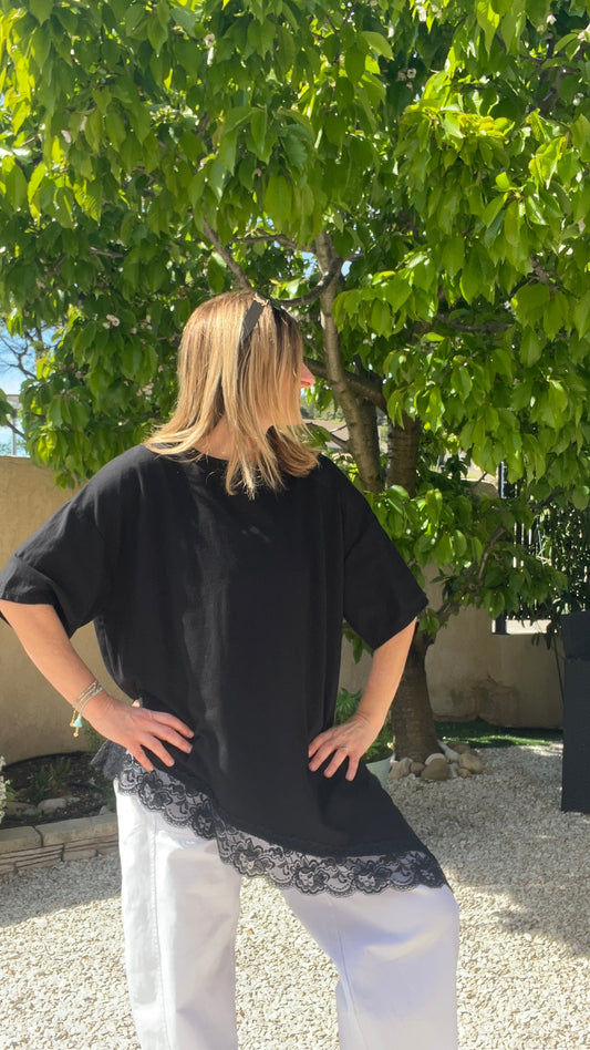 TEE-SHIRT DENTELLE NOIR