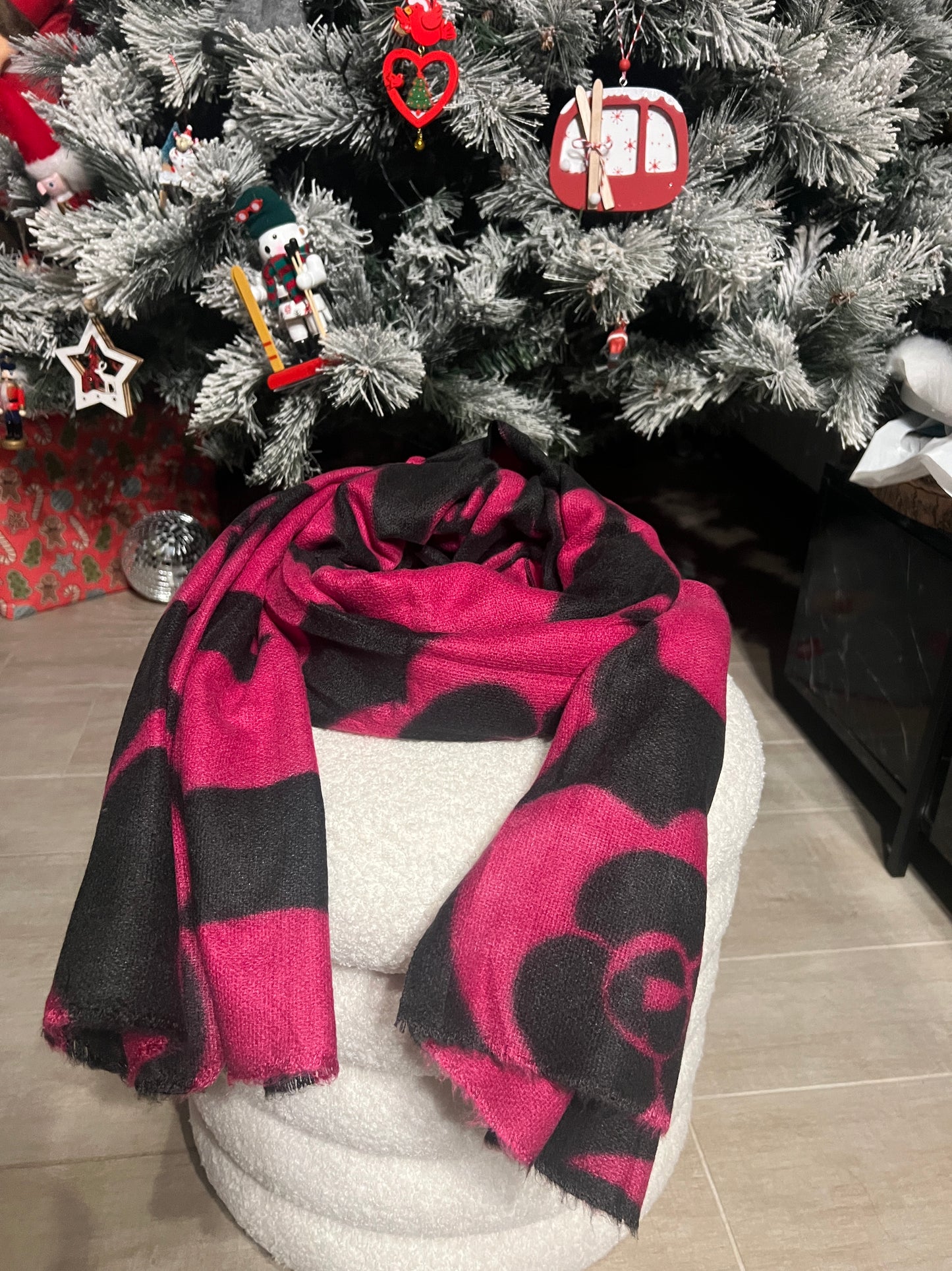 ECHARPE GRISE/ROSE FUCHSIA