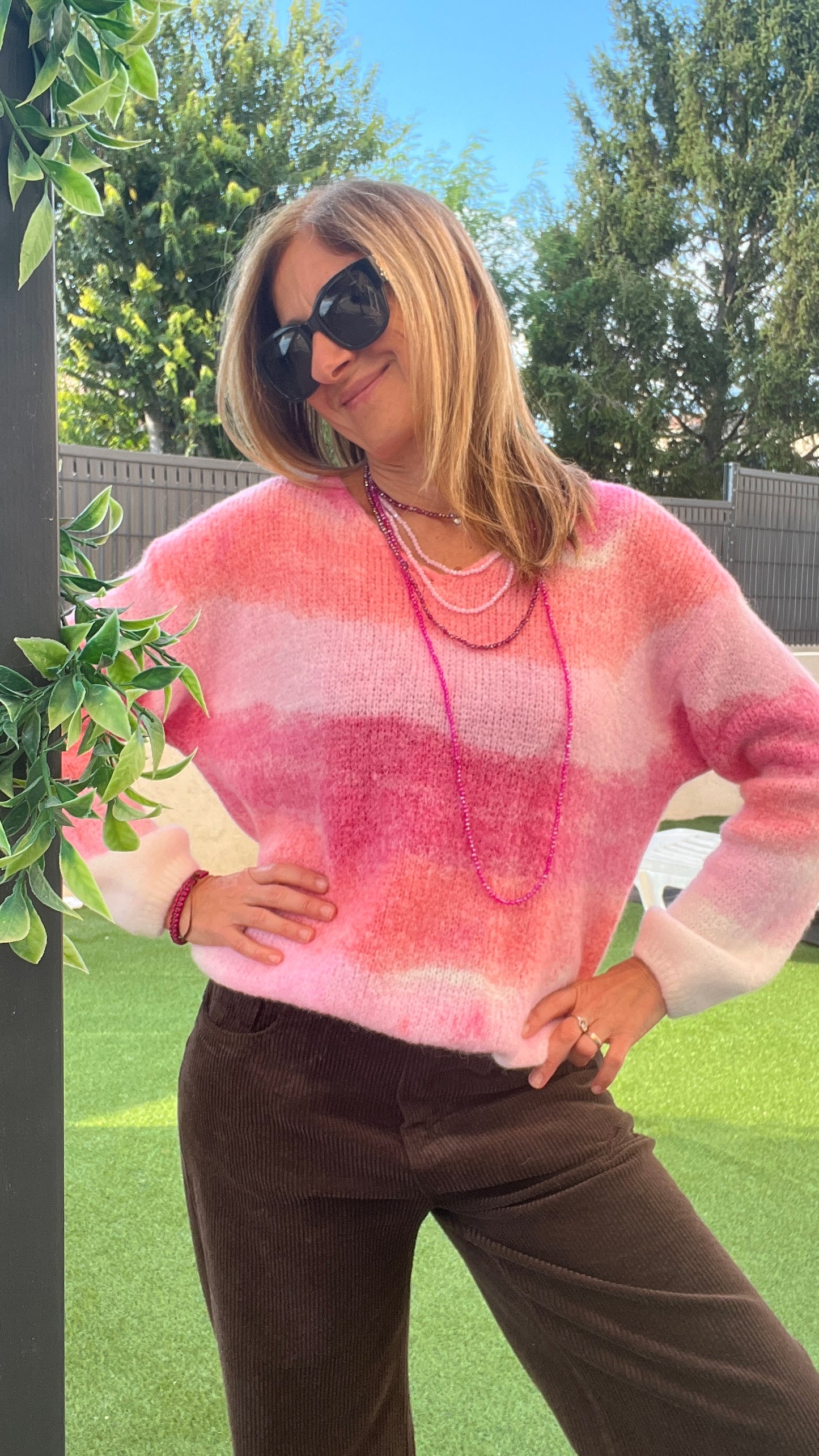 PULL ROSE DEGRADE MANCHES LONGUES "MULTICOLORE"