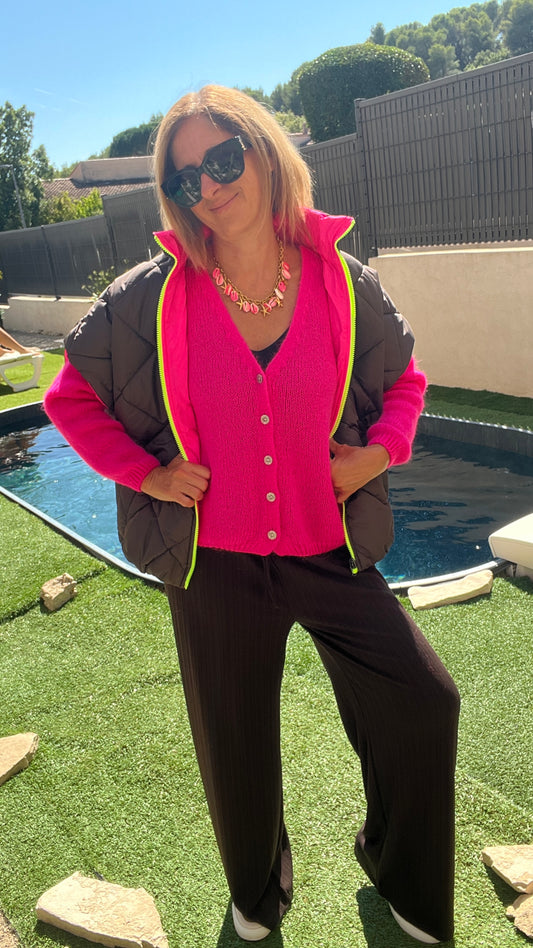 VESTE MATELASSEE CHOCOLAT/ROSE REVERSIBLE "NEON"